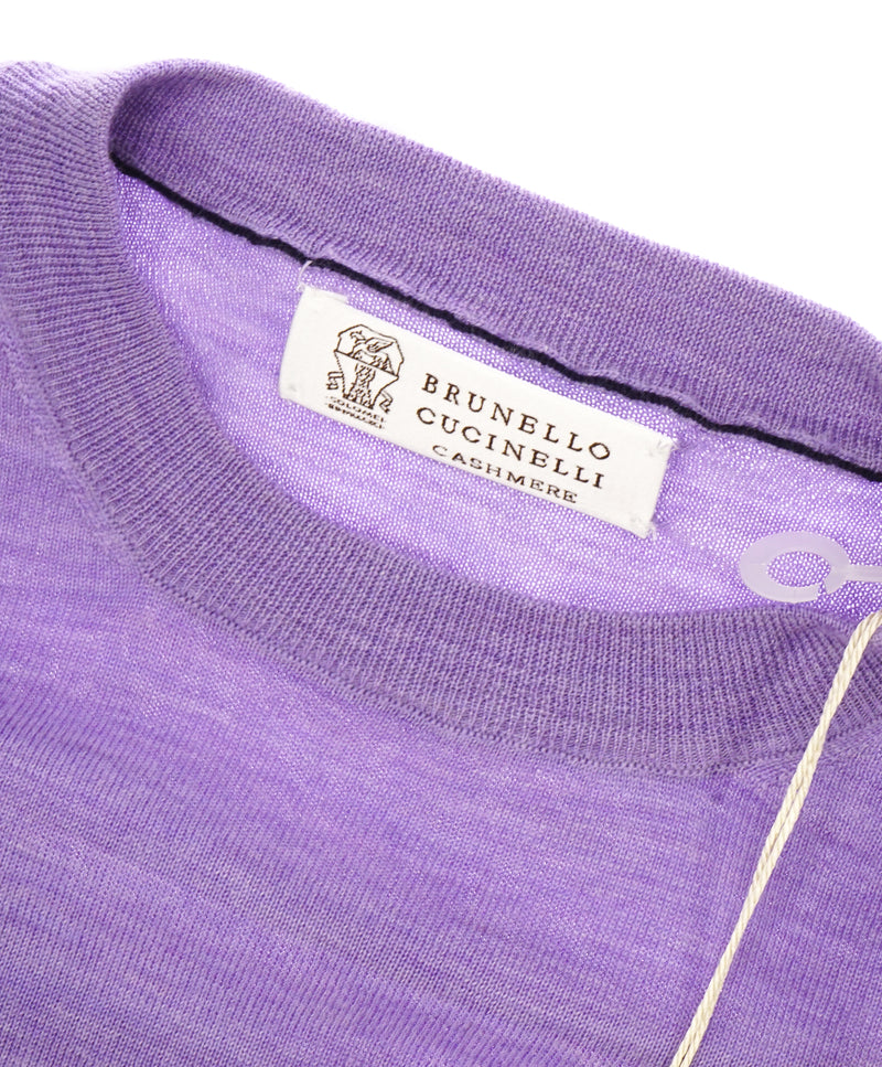 BRUNELLO CUCINELLI - CASHMERE & SUEDE Blend Purple Crewneck Sweater - S(48)