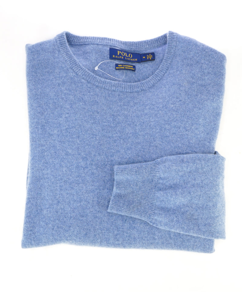 RALPH LAUREN - PURE CASHMERE Powder Blue Crewneck SLIM Sweater - M
