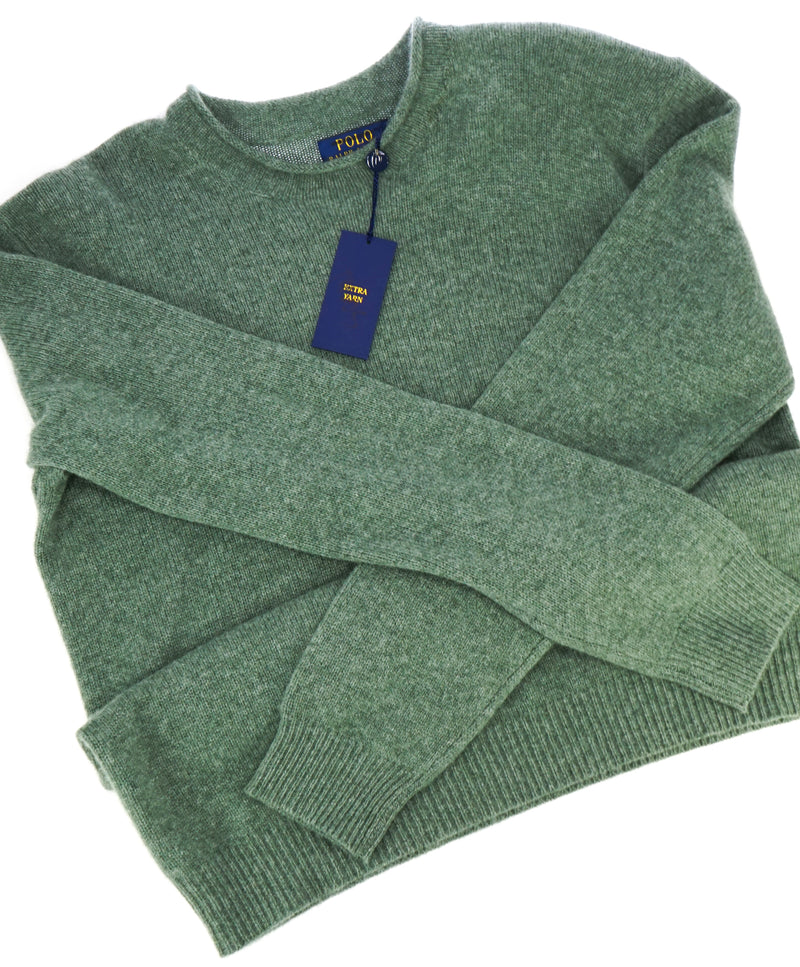RALPH LAUREN - PURE CASHMERE Green Slub Collar Crewneck Sweater - M
