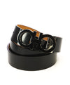 SALVATORE FERRAGAMO - Gloss Finish Black Gancini Buckle Leather Belt - 44W