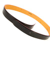 CORTHAY - "ARCA" Red Trim Black Leather Belt Strap -  100CM