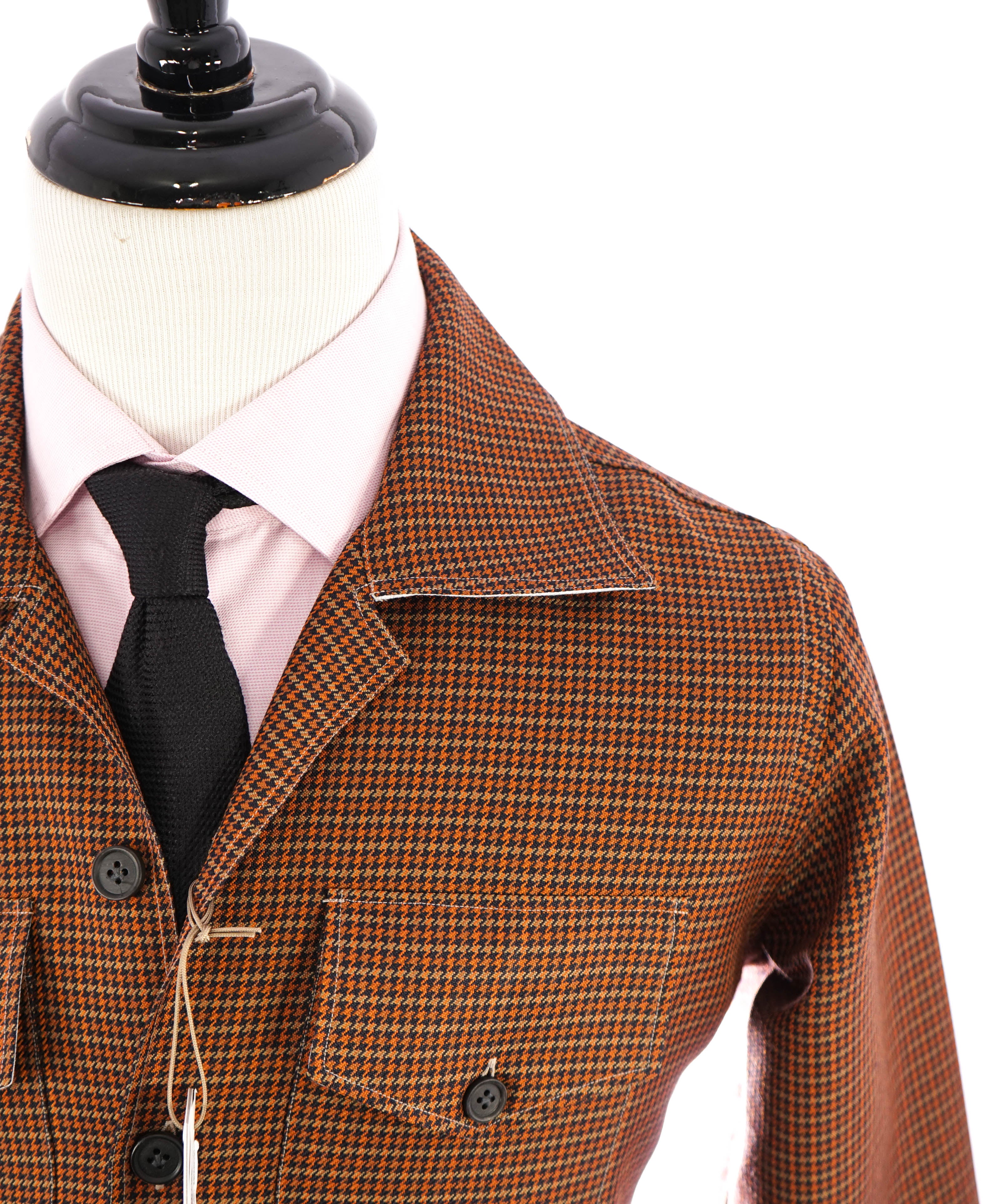 ELEVENTY PLATINUM - Red / Orange Houndstooth Wool Blend Shirt Jacket Coat - M