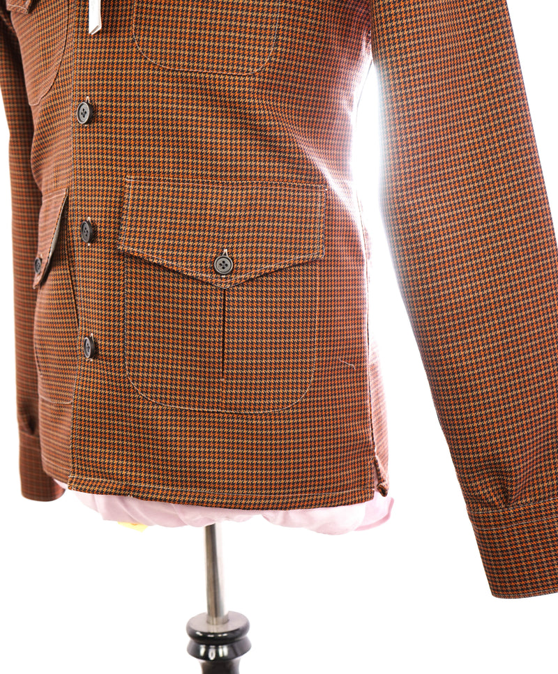 ELEVENTY PLATINUM - Red / Orange Houndstooth Wool Blend Shirt Jacket Coat - M