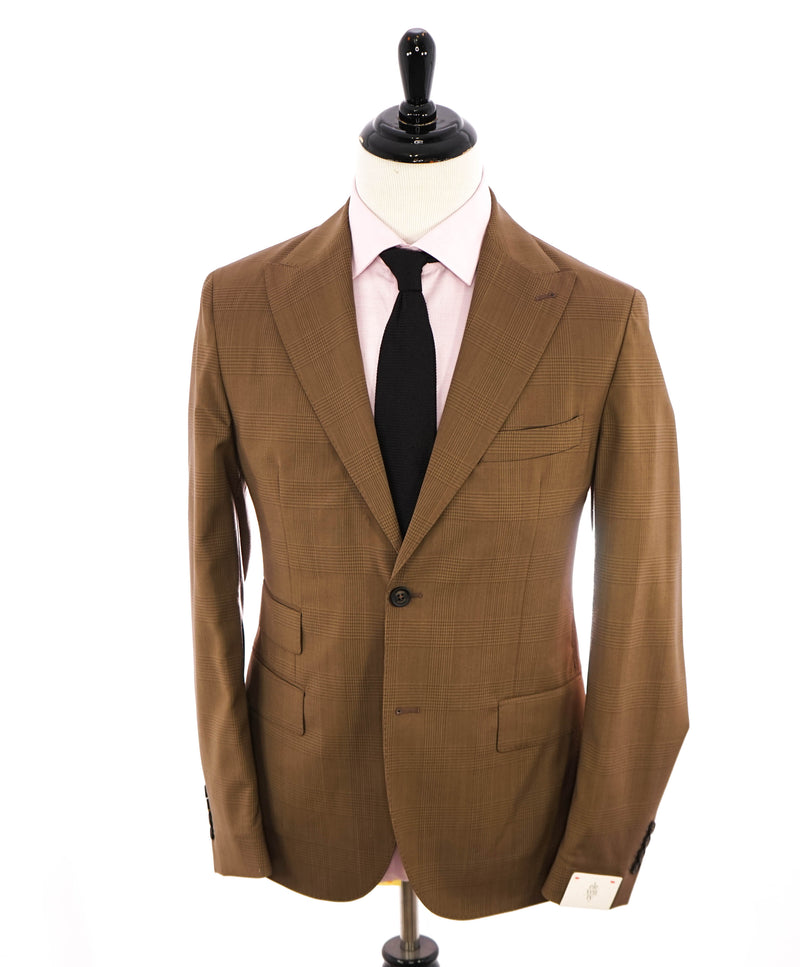 ELEVENTY - Peak Lapel Brown Semi-Lined Plaid Check Summer Suit - 40 US (50EU)
