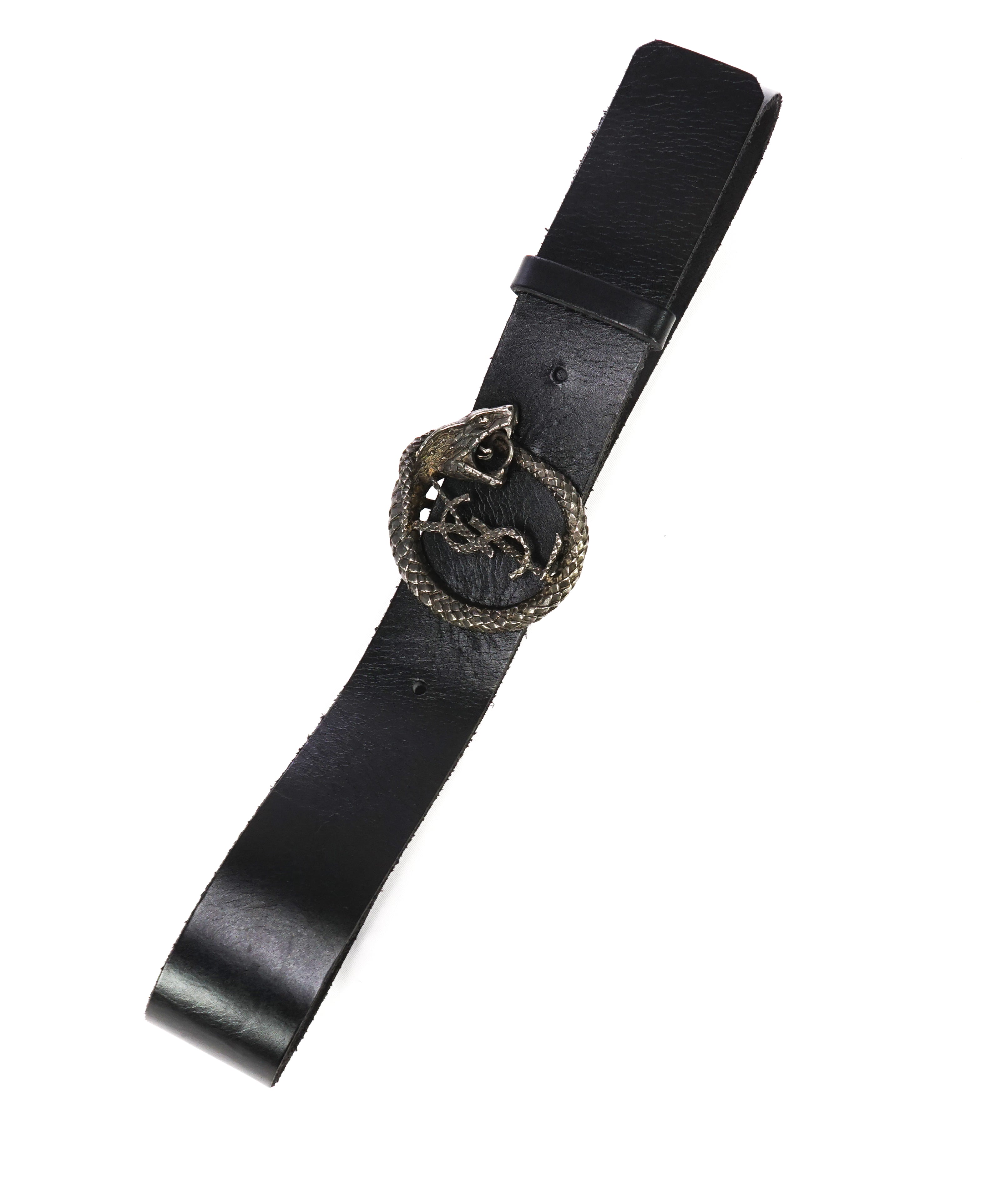 YVES SAINT LAURENT - YSL Black Distressed Leather SERPENT BUCKLE Belt -32W (80)