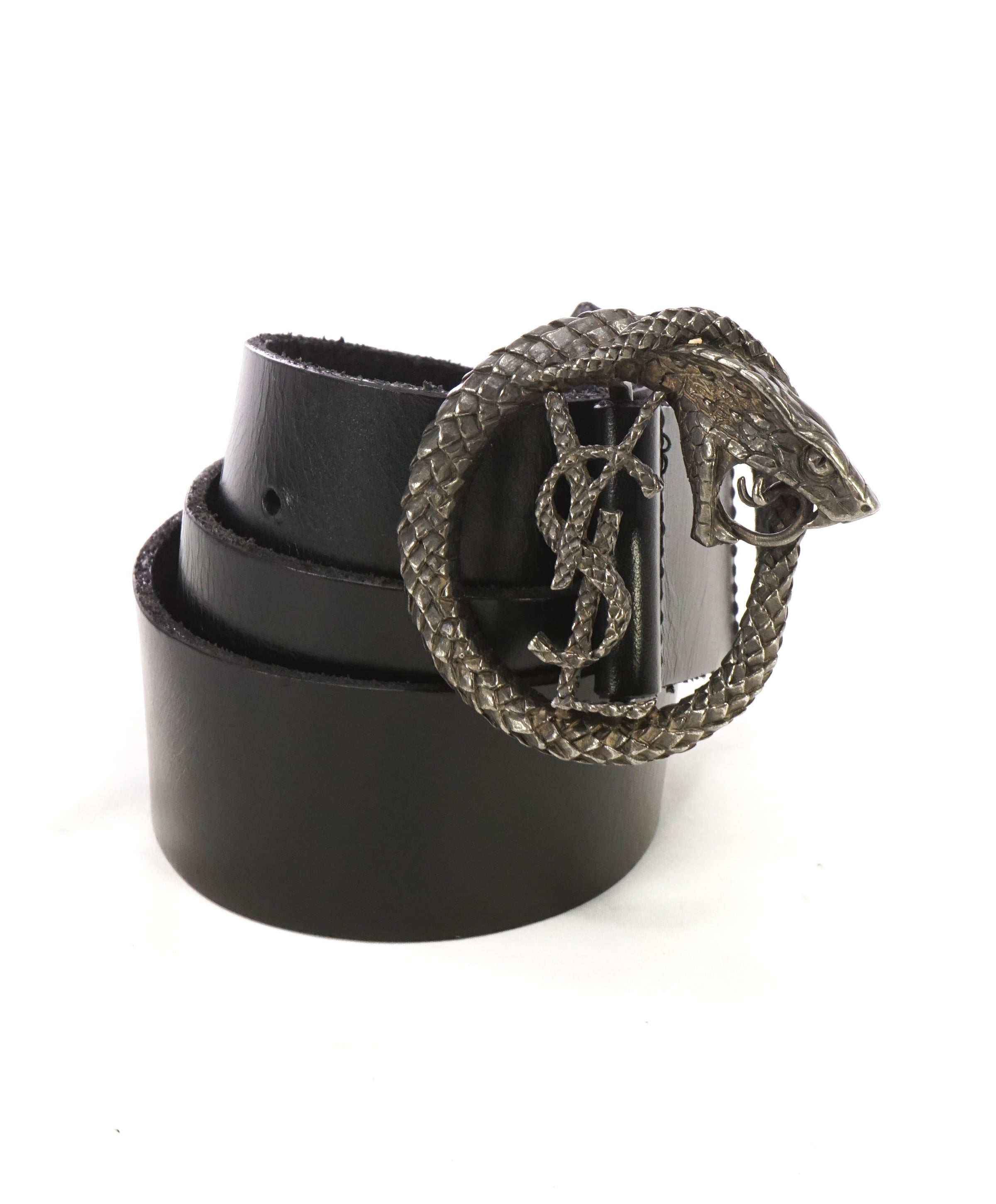 YVES SAINT LAURENT - YSL Black Distressed Leather SERPENT BUCKLE Belt –  Luxe Hanger