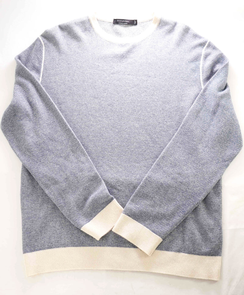 $1,495 ERMENEGILDO ZEGNA -*PURE CAHSMERE* Blue/Ivory Sweater- 42 Large