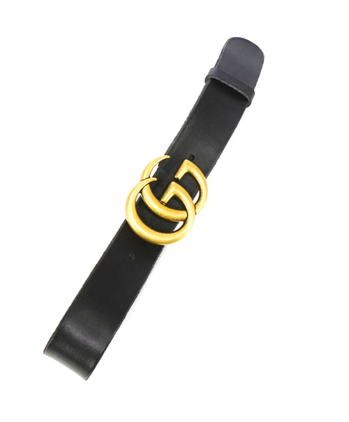 GUCCI - Leather Belt With Double Gold G Distressed Buckle - 32W (80CM)