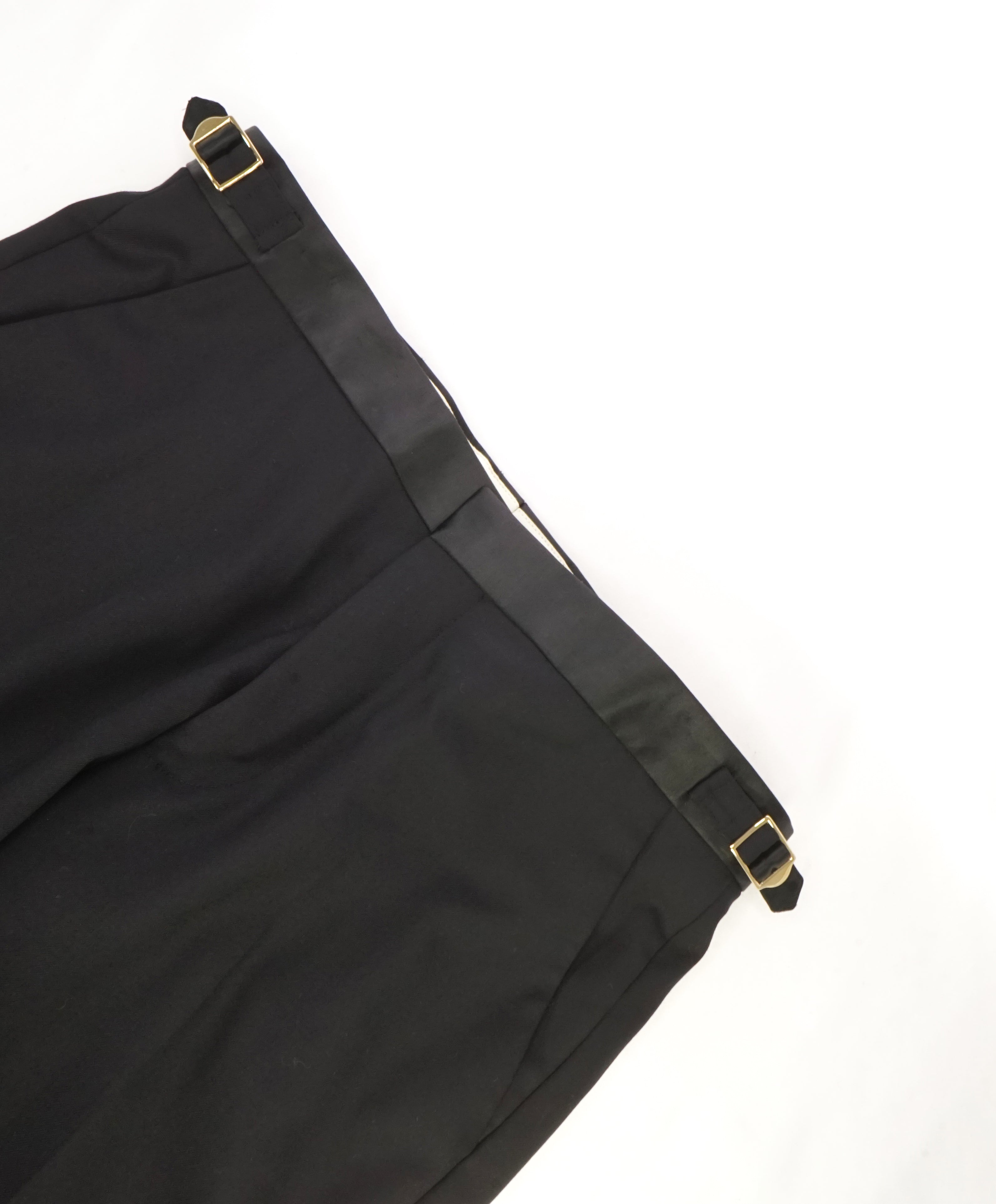 PAUL SMITH - GOLD SIDE-TABS Black Tux Side Stripe Wool Pants - 32W