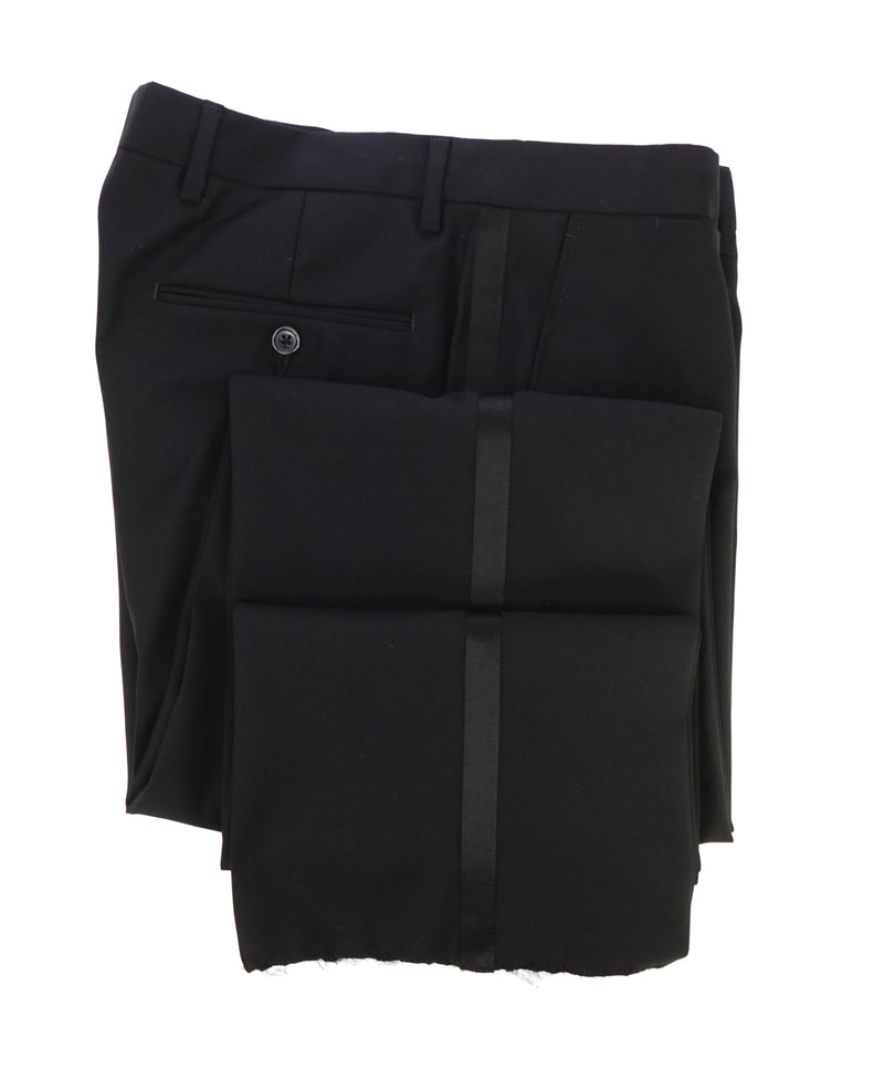 YVES SAINT LAURENT - Black Tux Side Stripe Wool Super 120’s Dress Pants - 35W