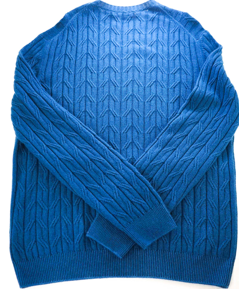 2 000 ERMENEGILDO ZEGNA PURE CASHMERE Blue Cable Knit Sweater