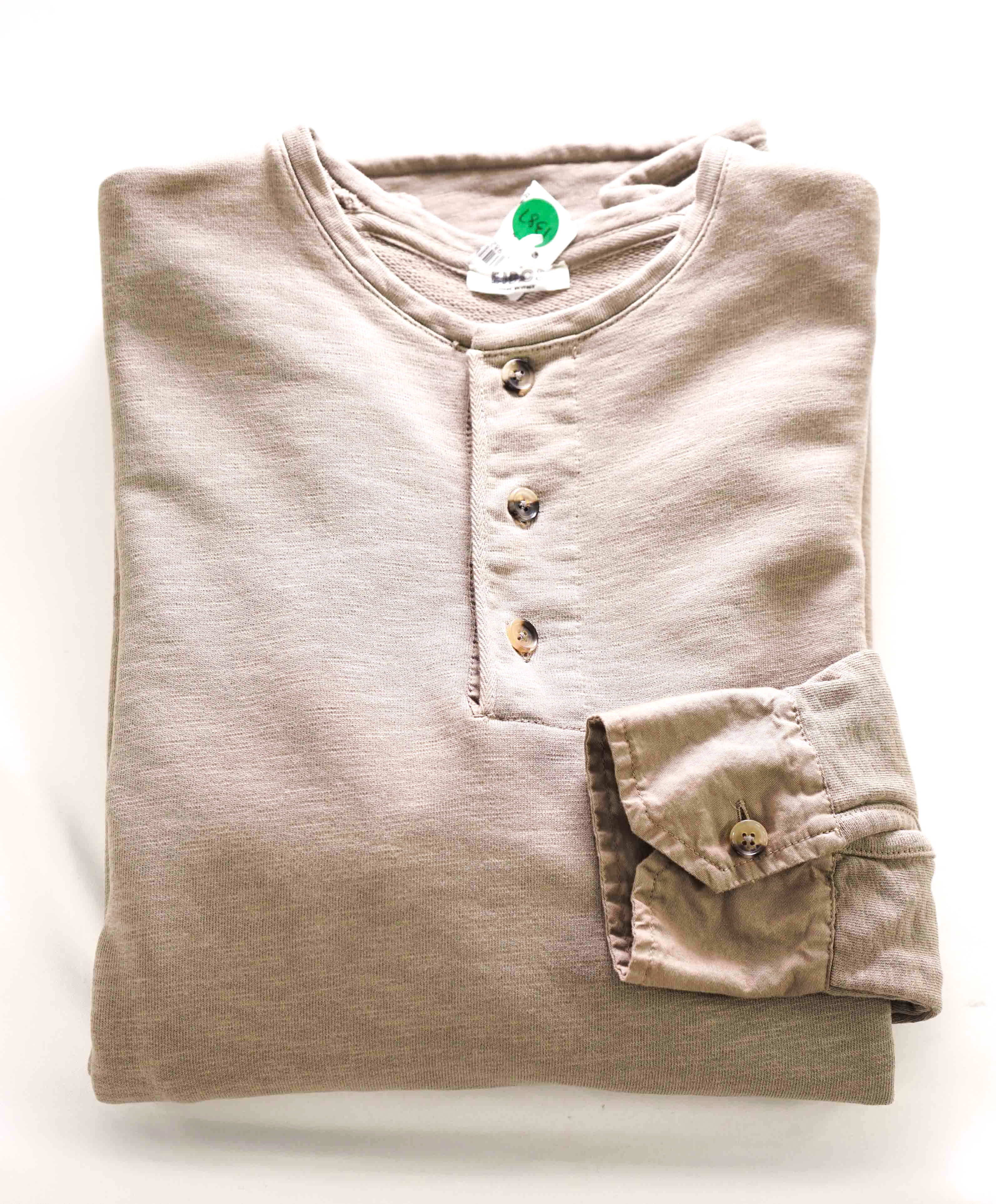 $395 EIDOS NAPOLI - By ISAIA Taupe Henley Pullover Cotton Sweater - S