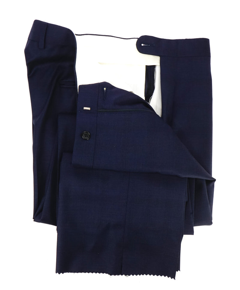 HICKEY FREEMAN - Bold Blue Plaid Check Flat Front Wool Dress Pants - 36W