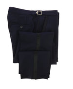 PAUL SMITH - GOLD SIDE-TABS Navy Blue Tux Stripe Wool & Mohair Pants - 36W