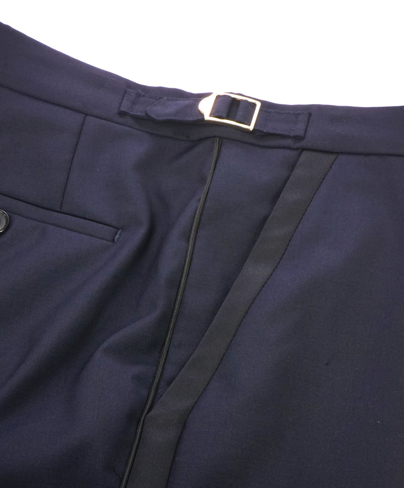 PAUL SMITH - GOLD SIDE-TABS Navy Blue Tux Stripe Wool & Mohair Pants - 31W