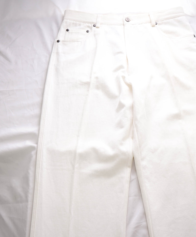 SALVATORE FERRAGAMO - LEATHER LOGO Cotton/Linen Jeans Pants - 32W (50 EU)