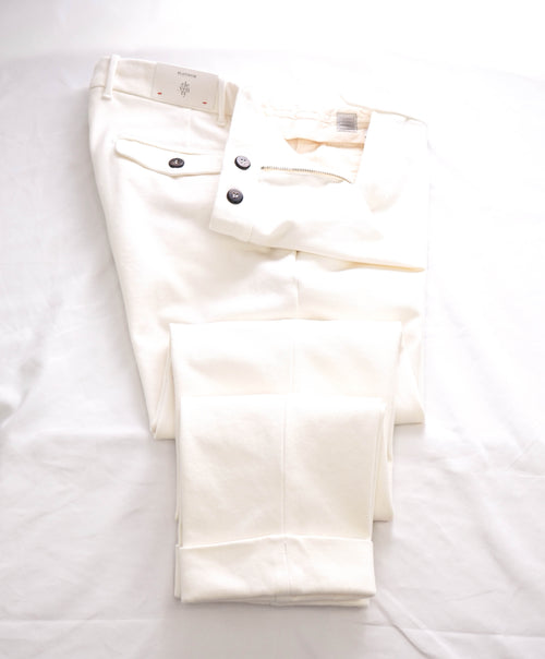 ELEVENTY - Ivory/White Stretch Cotton Blend Dress/Casual Cuffed Pants- 33W