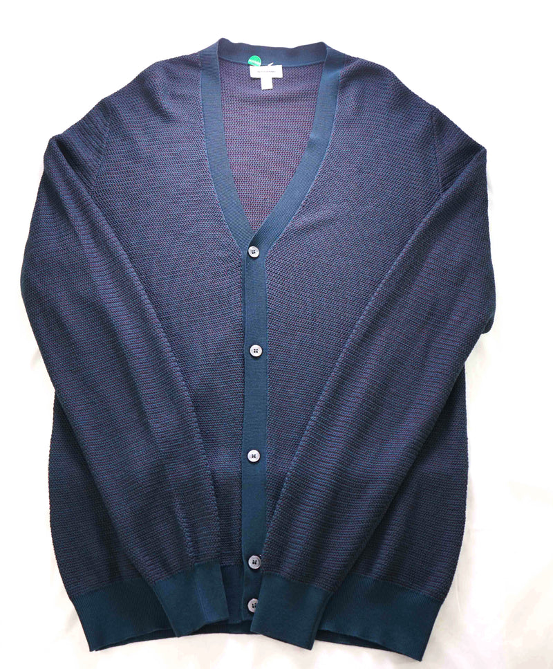 $1,595 BRIONI -WOOL/SILK Teal Blue /Green/ Red Fine Knit Cardigan Sweater- 46 XXL