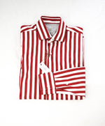 ELEVENTY - Pure Cotton Red & White Broad Stripe Button Down Shirt - M