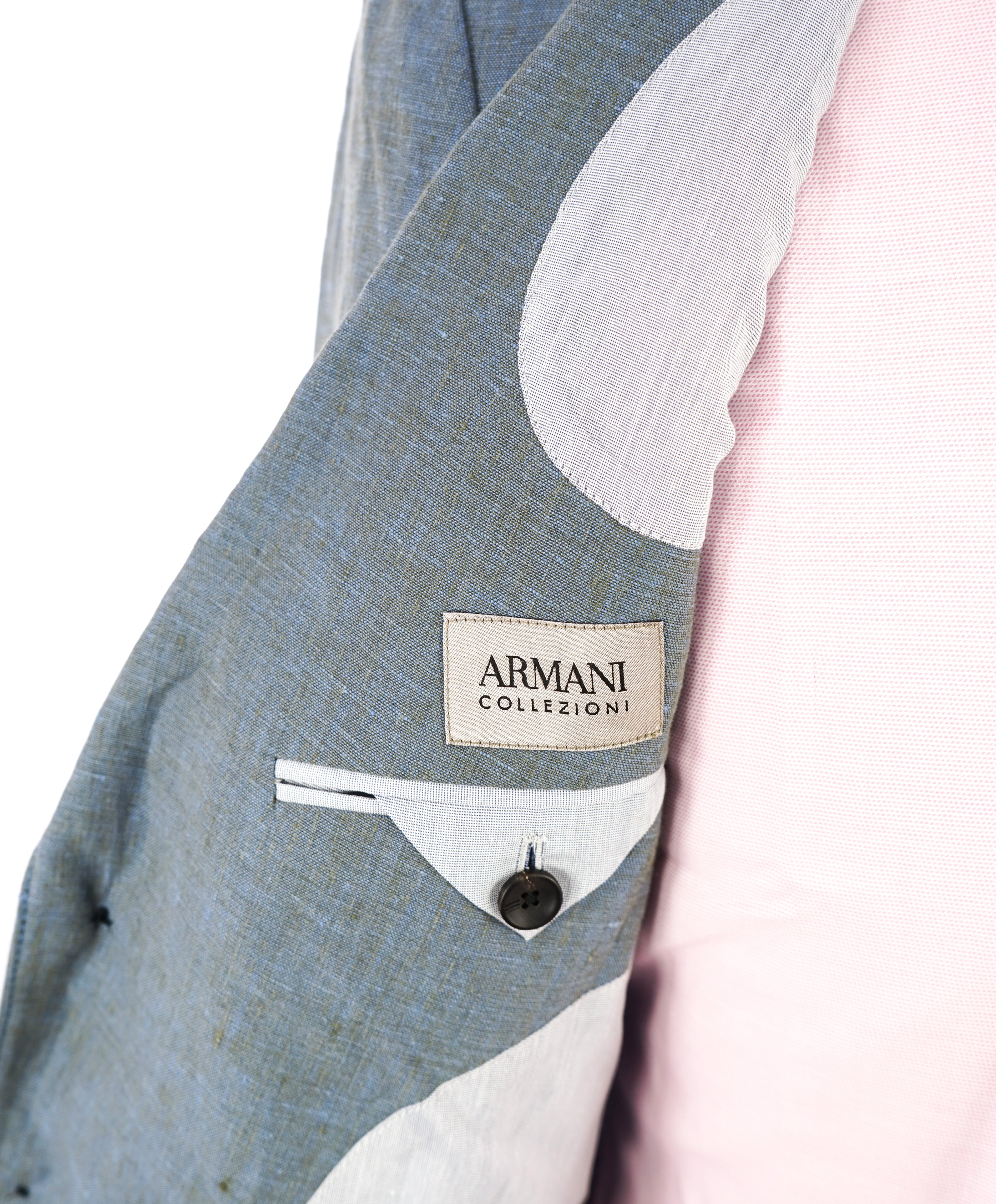 ARMANI COLLEZIONI - Medium Blue Melange Semi-Lined Linen Blazer -  38R