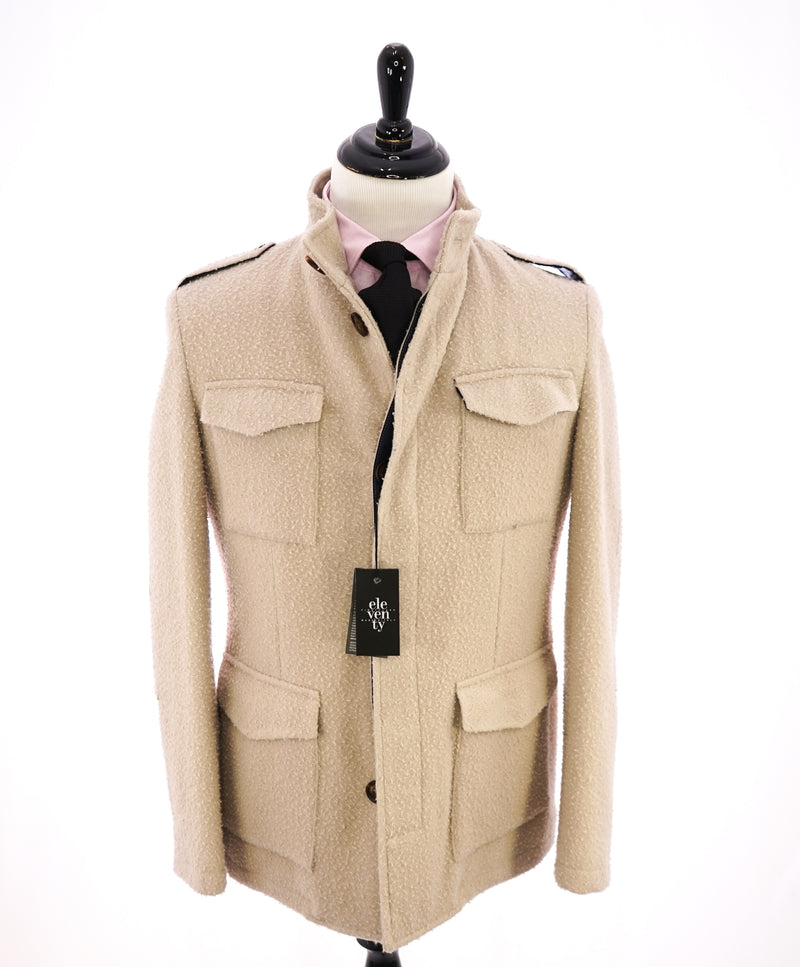 ELEVENTY - Cream Textured Wool Military Coat W Quilted Lining - 40US