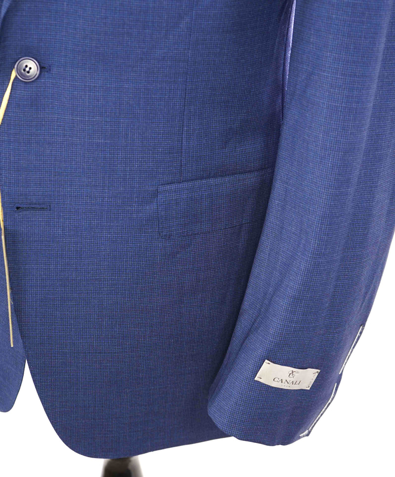 $1,895 CANALI - Blue Micro Houndstooth Check Wool Blazer - 42R