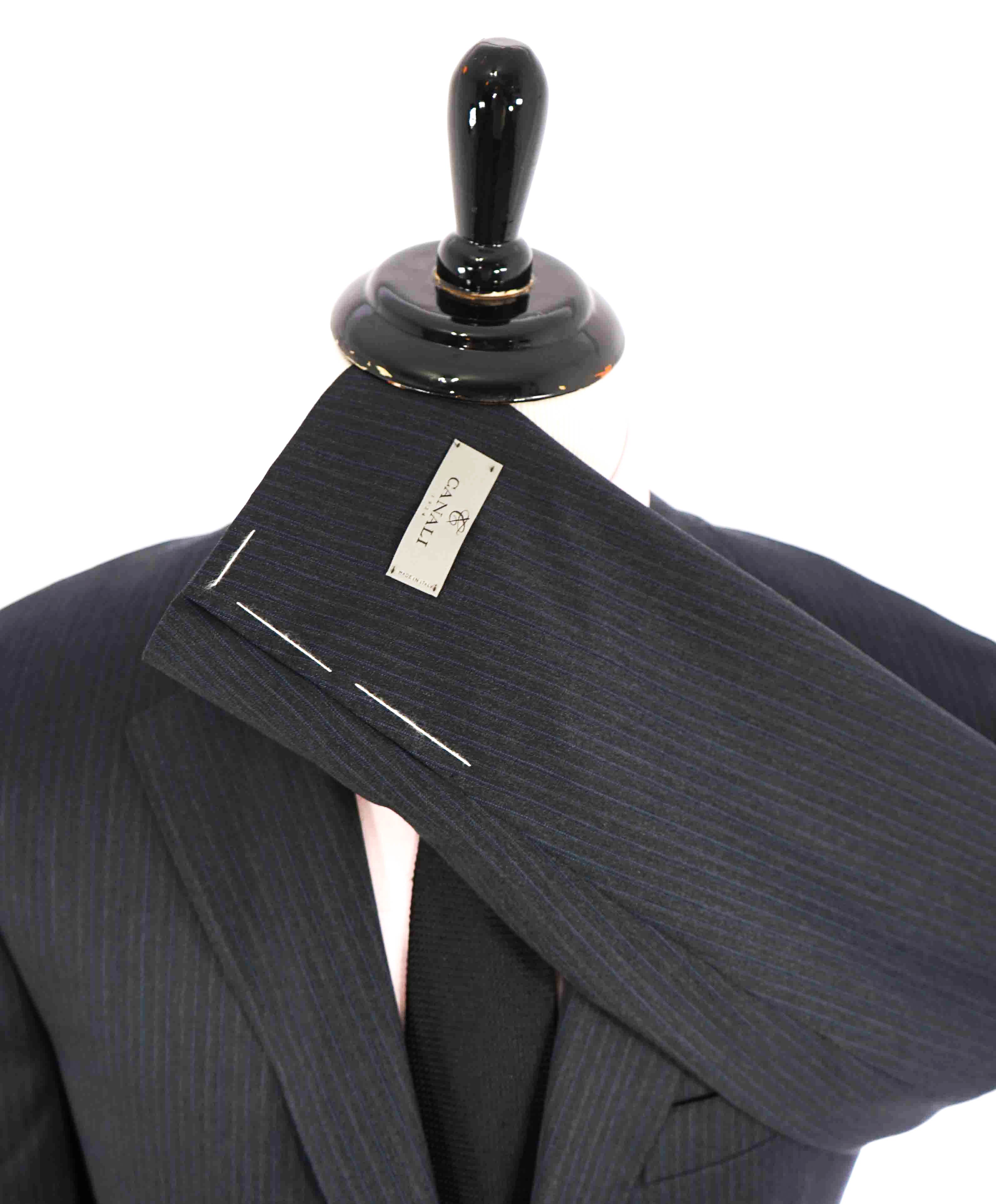 $1,895 CANALI - Gray Blue Stripe "Stretch" Double Vent Wool Blazer - 44L