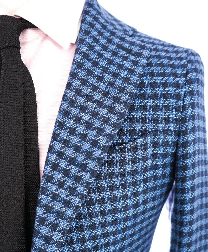 BOTTEGA MARTINESE - LINEN Made In Italy Navy Blue Houndstooth Blazer - 36R