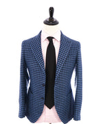 BOTTEGA MARTINESE - LINEN Made In Italy Navy Blue Houndstooth Blazer - 36R