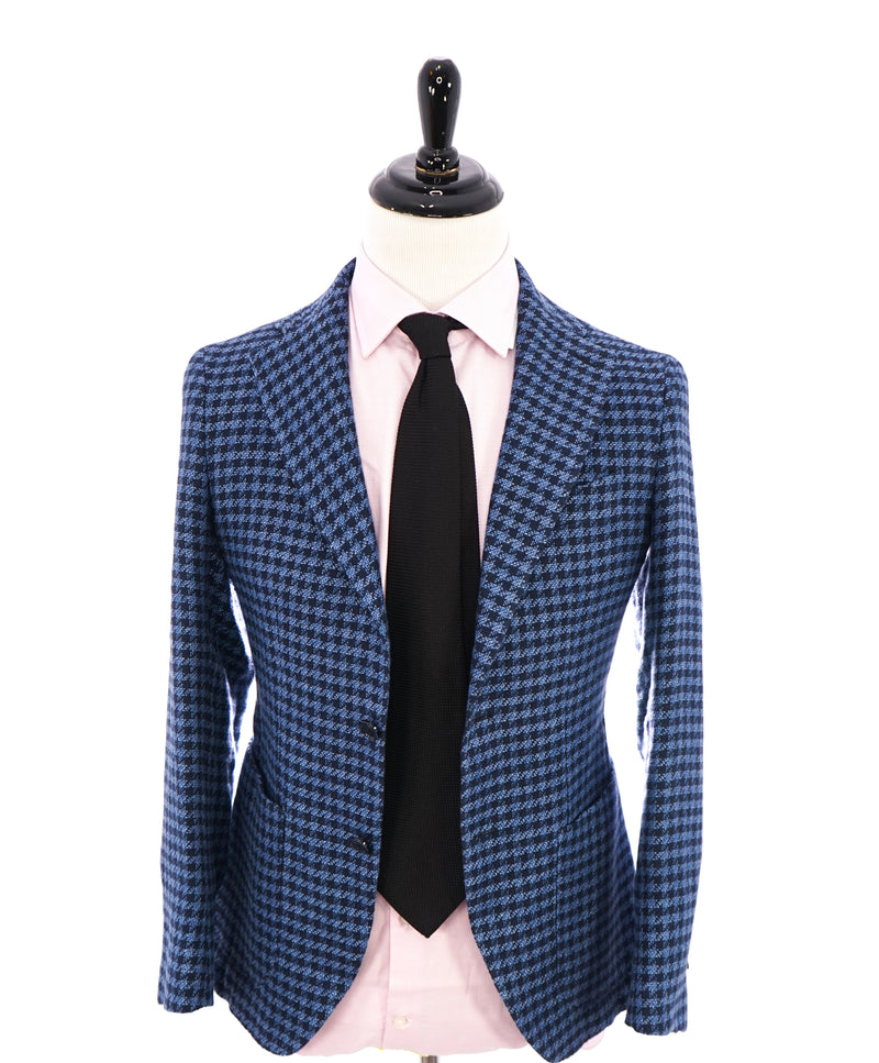 BOTTEGA MARTINESE - LINEN Made In Italy Navy Blue Houndstooth Blazer - 36R