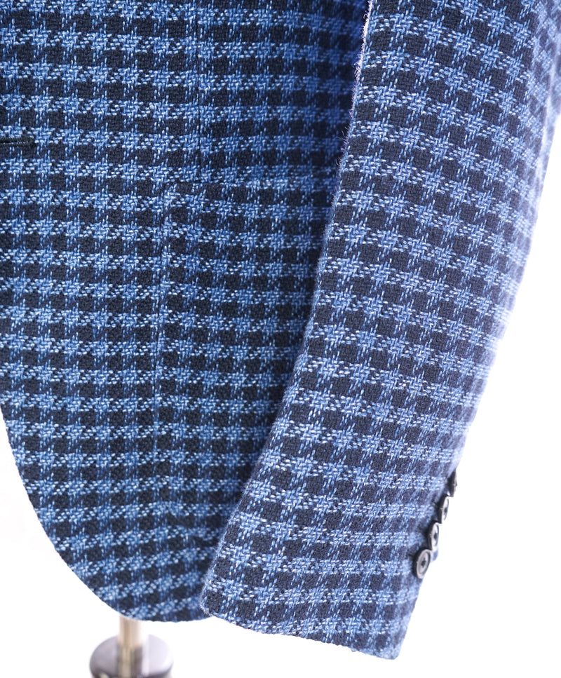 BOTTEGA MARTINESE - LINEN Made In Italy Navy Blue Houndstooth Blazer - 36R