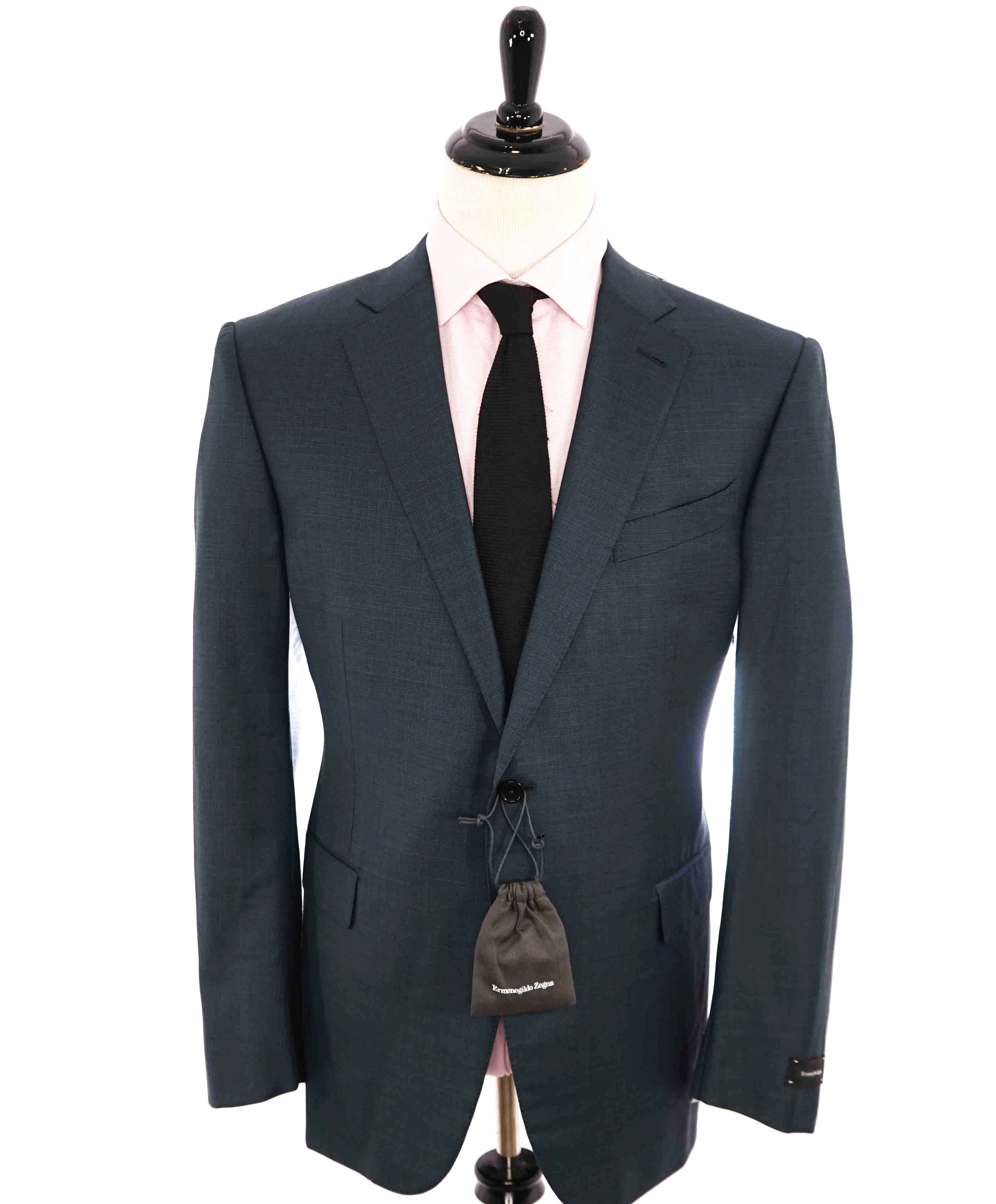 $3,995 ERMENEGILDO ZEGNA -"TROFEO" Teal Blue Abstract Check Suit - 48R