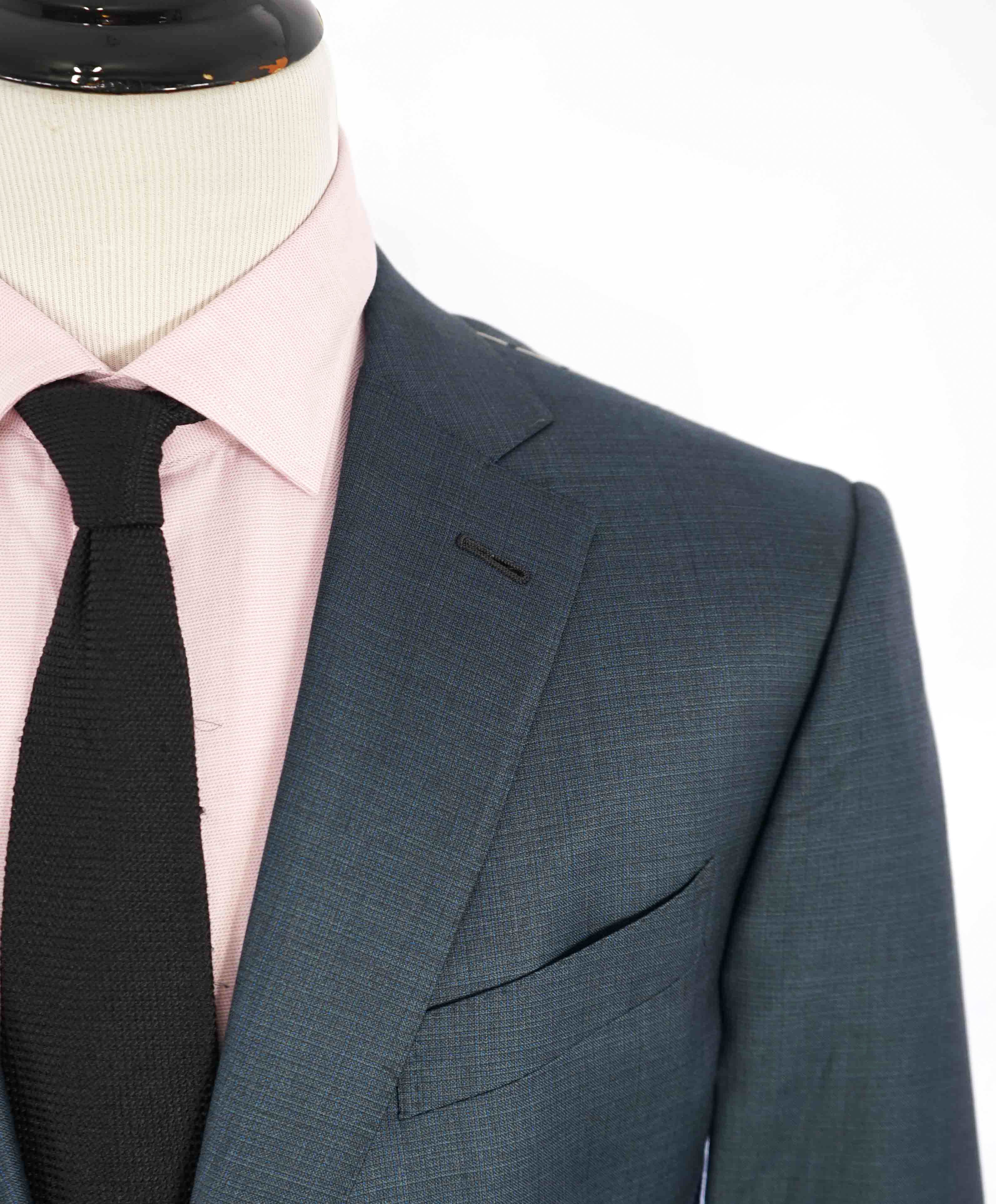 $3,995 ERMENEGILDO ZEGNA -"TROFEO" Teal Blue Abstract Check Suit - 48R