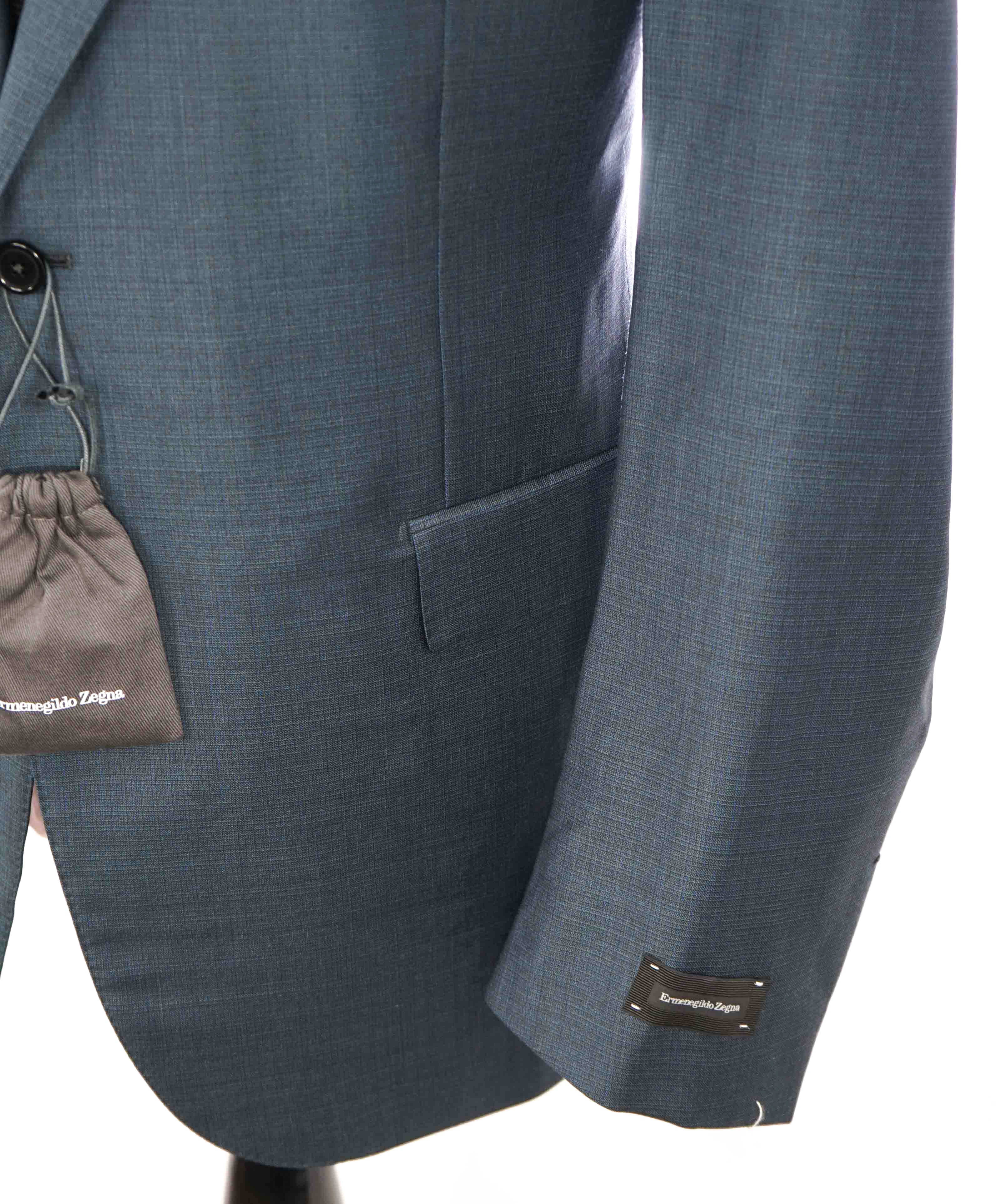 $3,995 ERMENEGILDO ZEGNA -"TROFEO" Teal Blue Abstract Check Suit - 48R