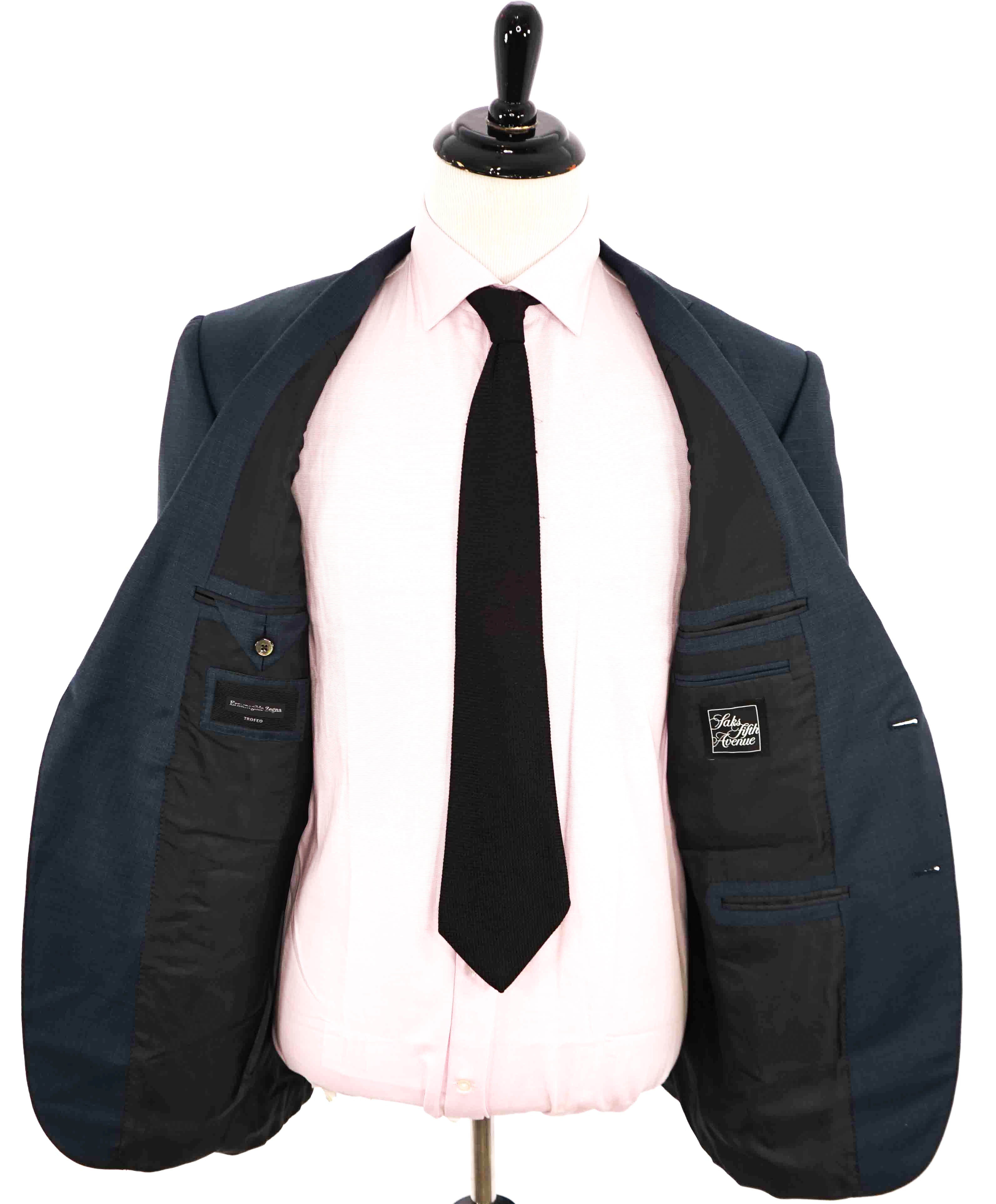 $3,995 ERMENEGILDO ZEGNA -"TROFEO" Teal Blue Abstract Check Suit - 48R