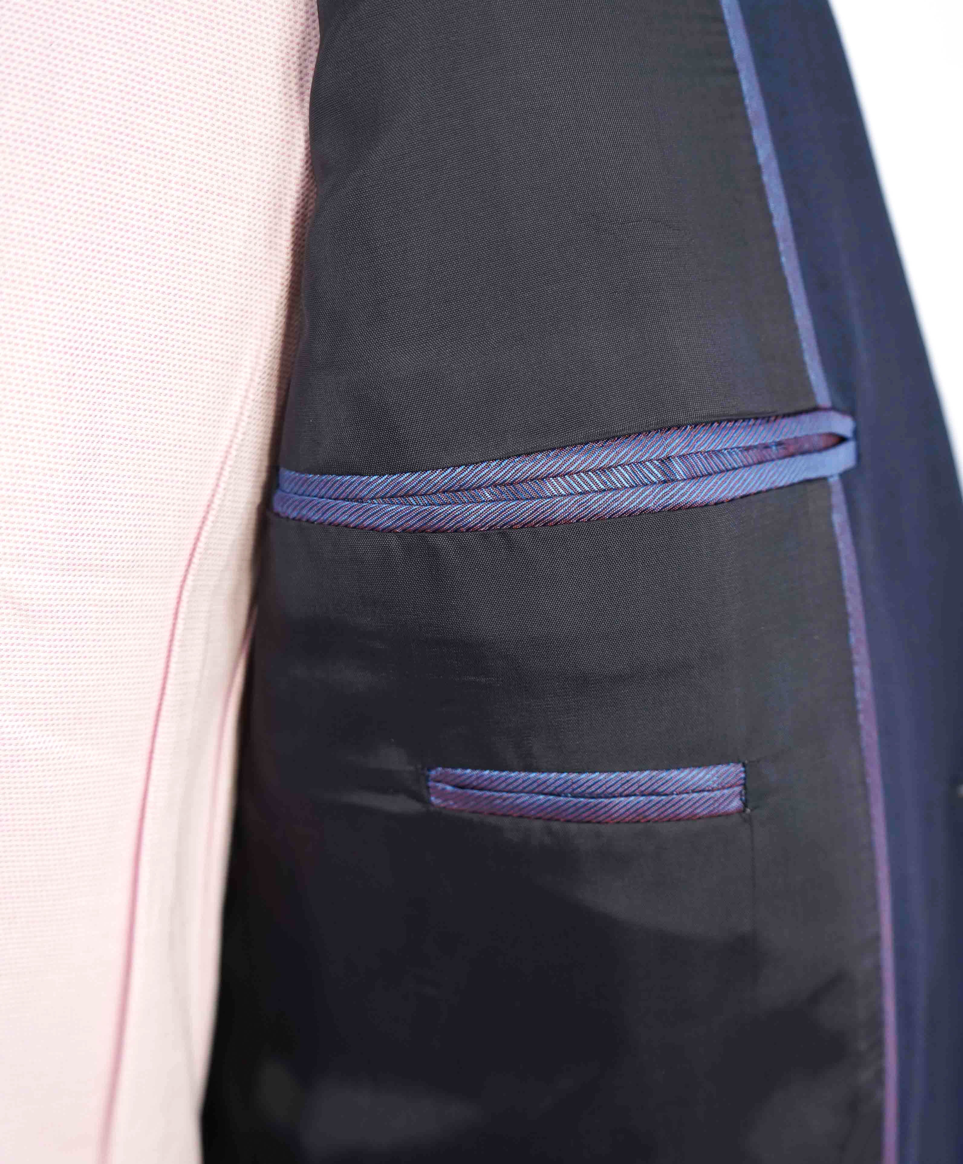 $1,495 ARMANI COLLEZIONI - “G Line” Blue Tonal Stripe Blazer DAMAGED - 40S