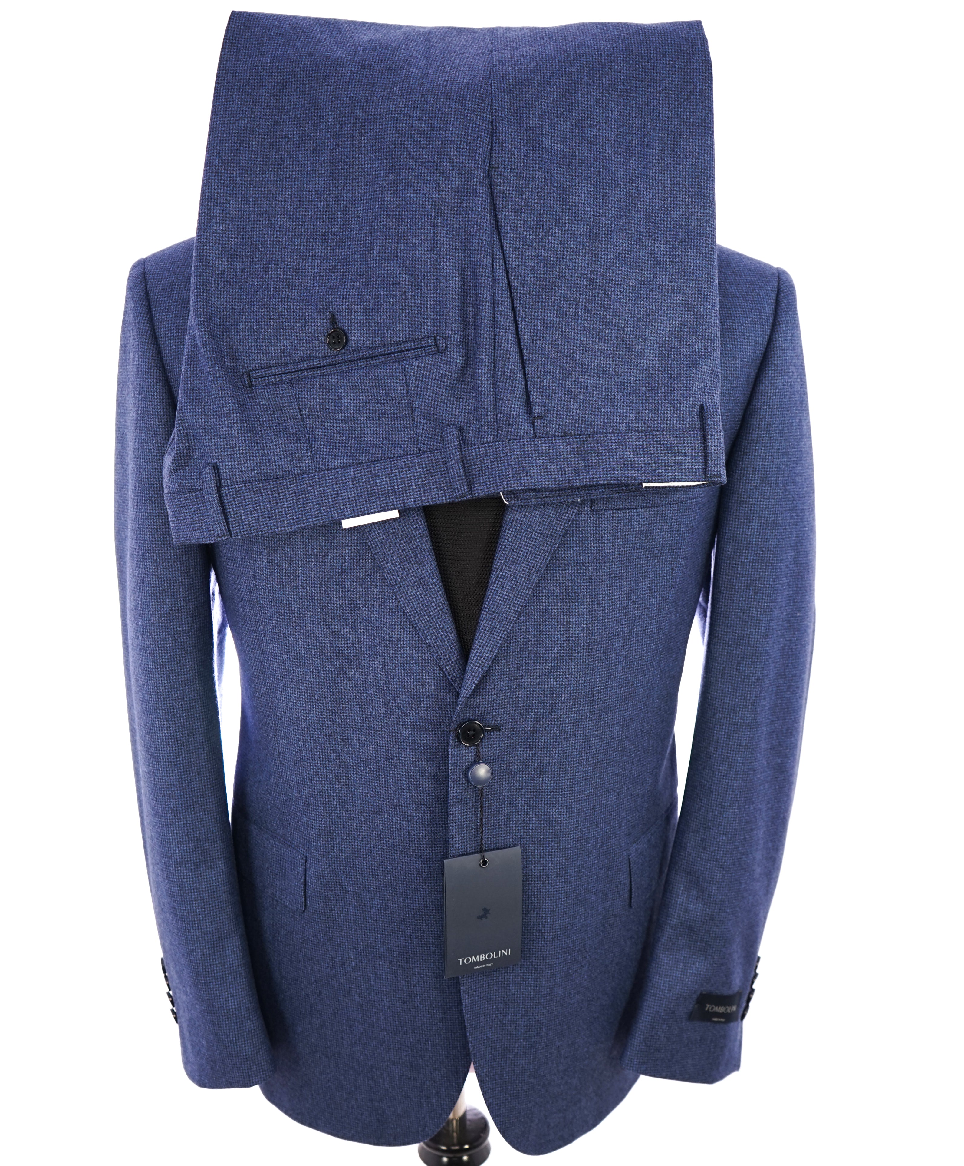 TOMBOLINI - Light Flannel "Vitale Barberis Canonico" Blue Houndstooth Suit - 46R