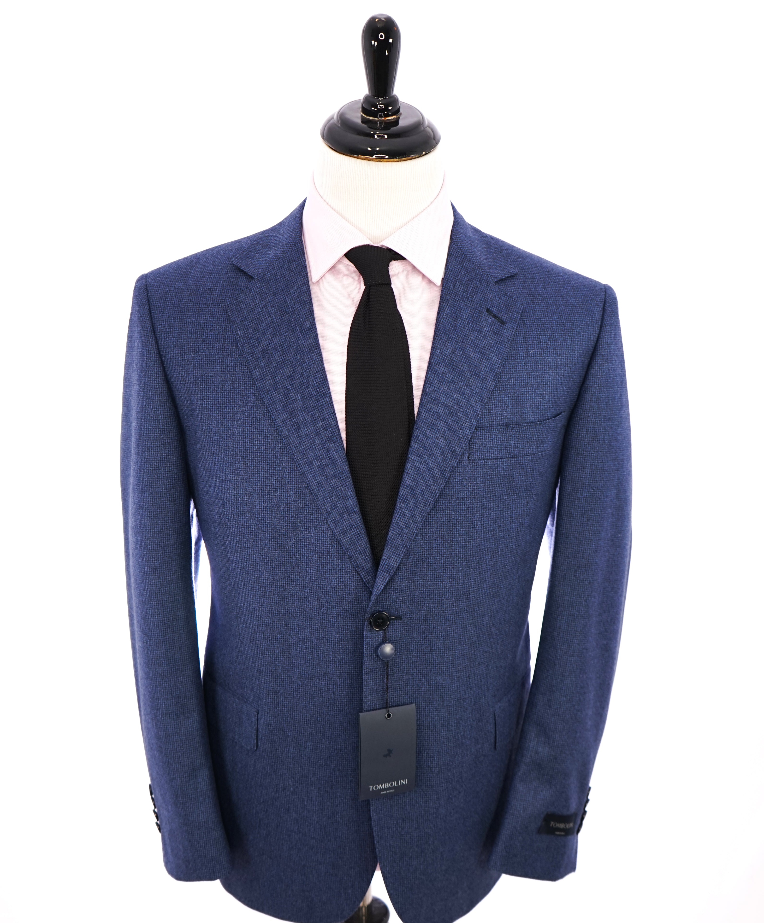 TOMBOLINI - Light Flannel "Vitale Barberis Canonico" Blue Houndstooth Suit - 46R