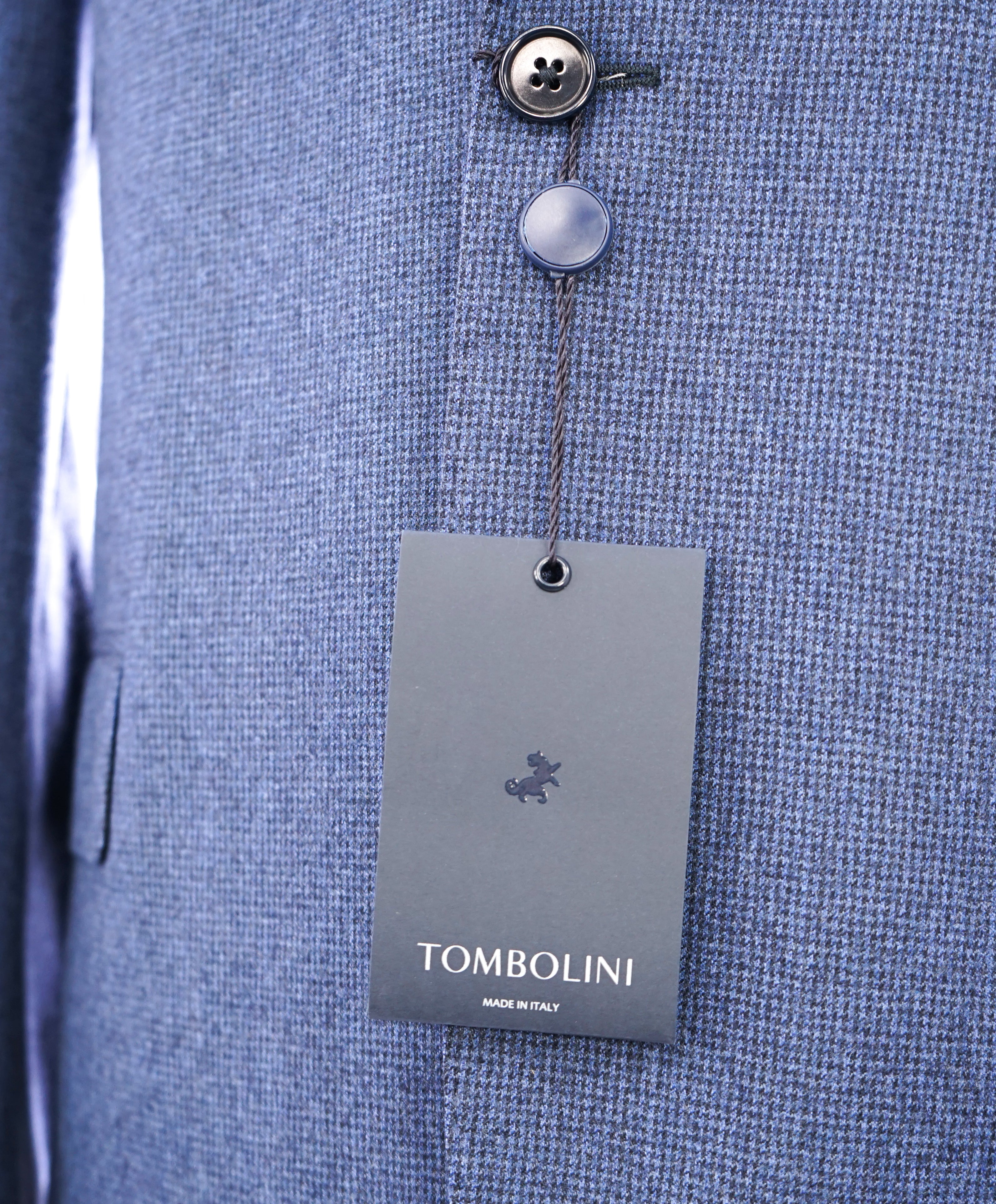 TOMBOLINI - Light Flannel "Vitale Barberis Canonico" Blue Houndstooth Suit - 46R