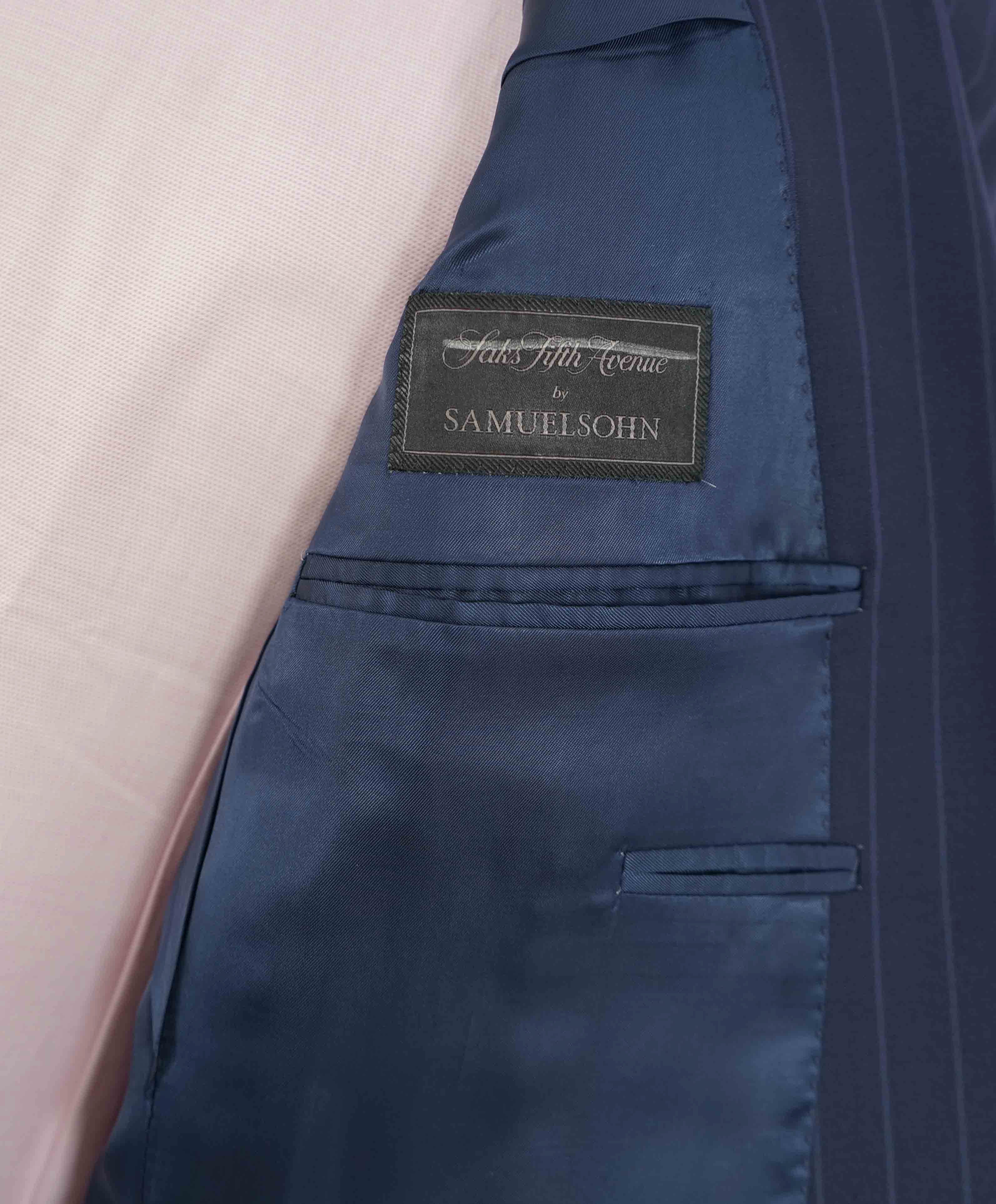 $995 SAMUELSOHN - SUPER 120's Blue Stripe Premium Grade Blazer - 42R