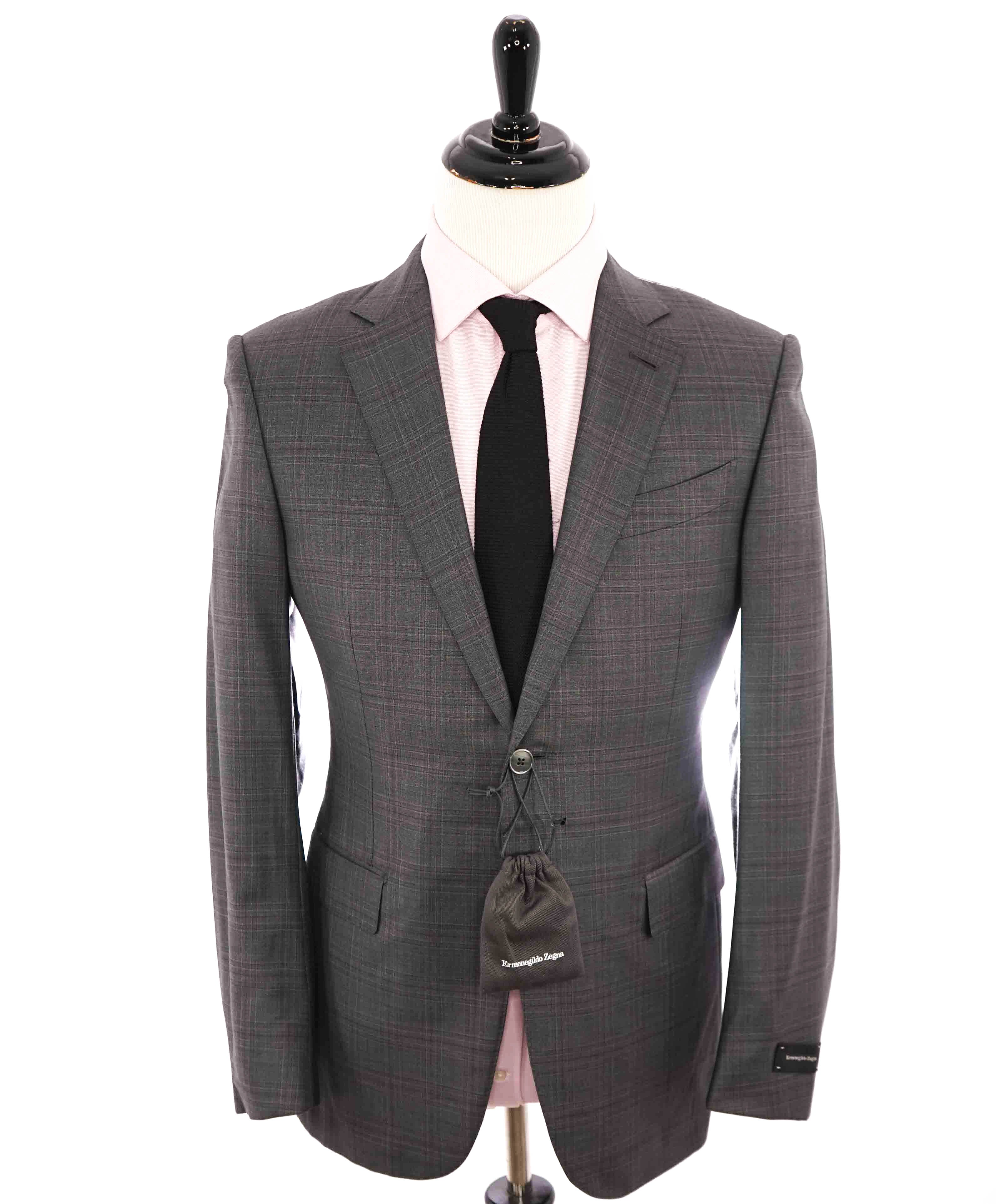 $3,290 ERMENEGILDO ZEGNA- “TORFEO” Gray / Pink Wool Check Blazer- 40R