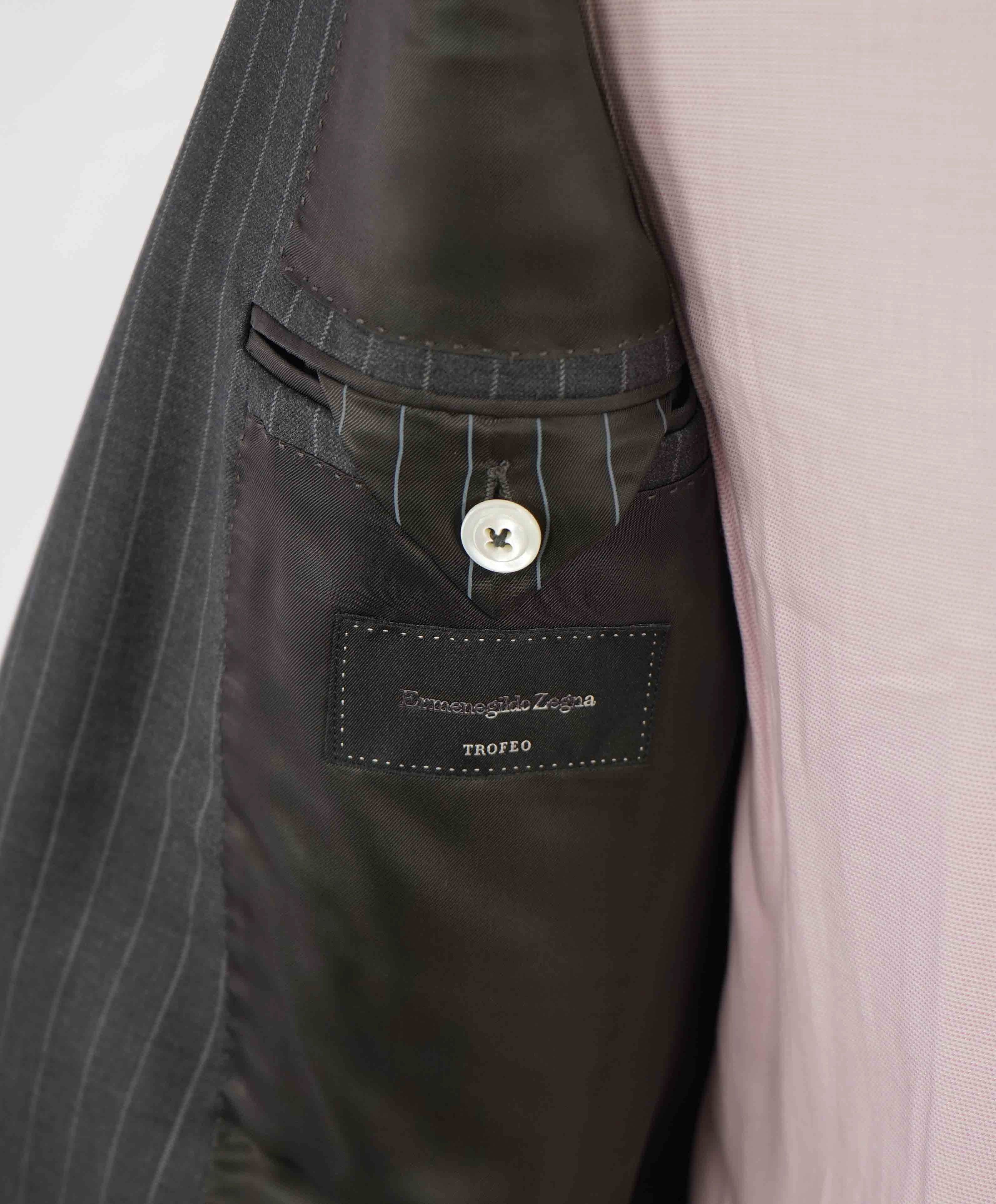 $3,290 ERMENEGILDO ZEGNA- “TORFEO” Gray Wool Stripe Blazer- 46L