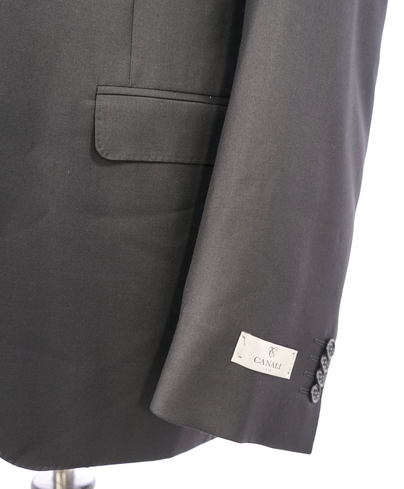CANALI - Jet Black Peak Lapel Premium Wool Suit - 40R