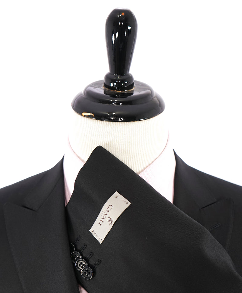 CANALI - Jet Black Peak Lapel Premium Wool Suit - 40R