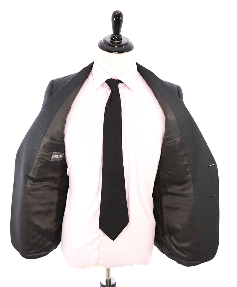 ARMANI COLLEZIONI - Solid Gray Wool Suit W Pick Stitch Detail - 36R