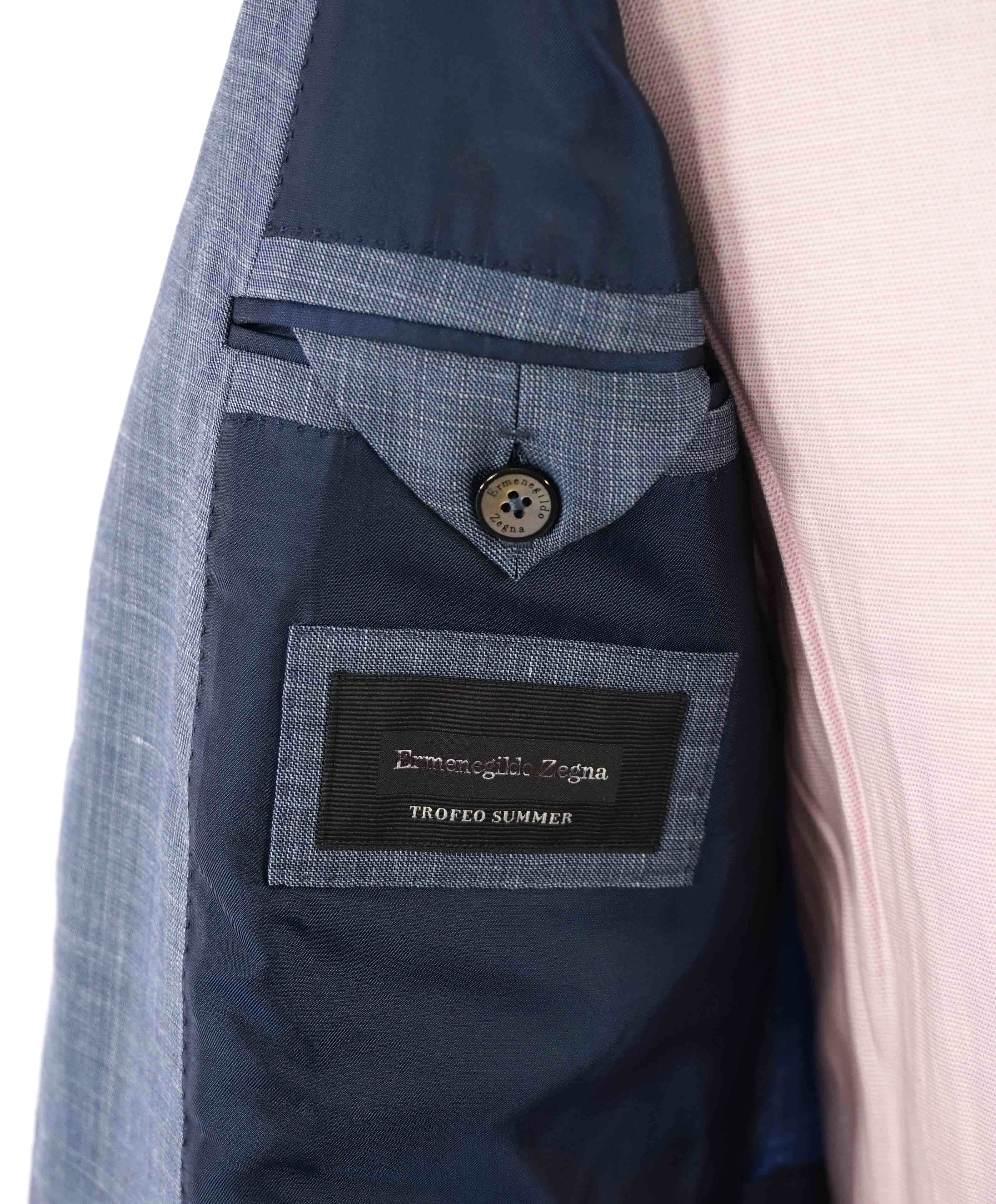 $3,290 ERMENEGILDO ZEGNA- “TORFEO SUMMER” Baby Blue W/SLK/L Blazer- 40R