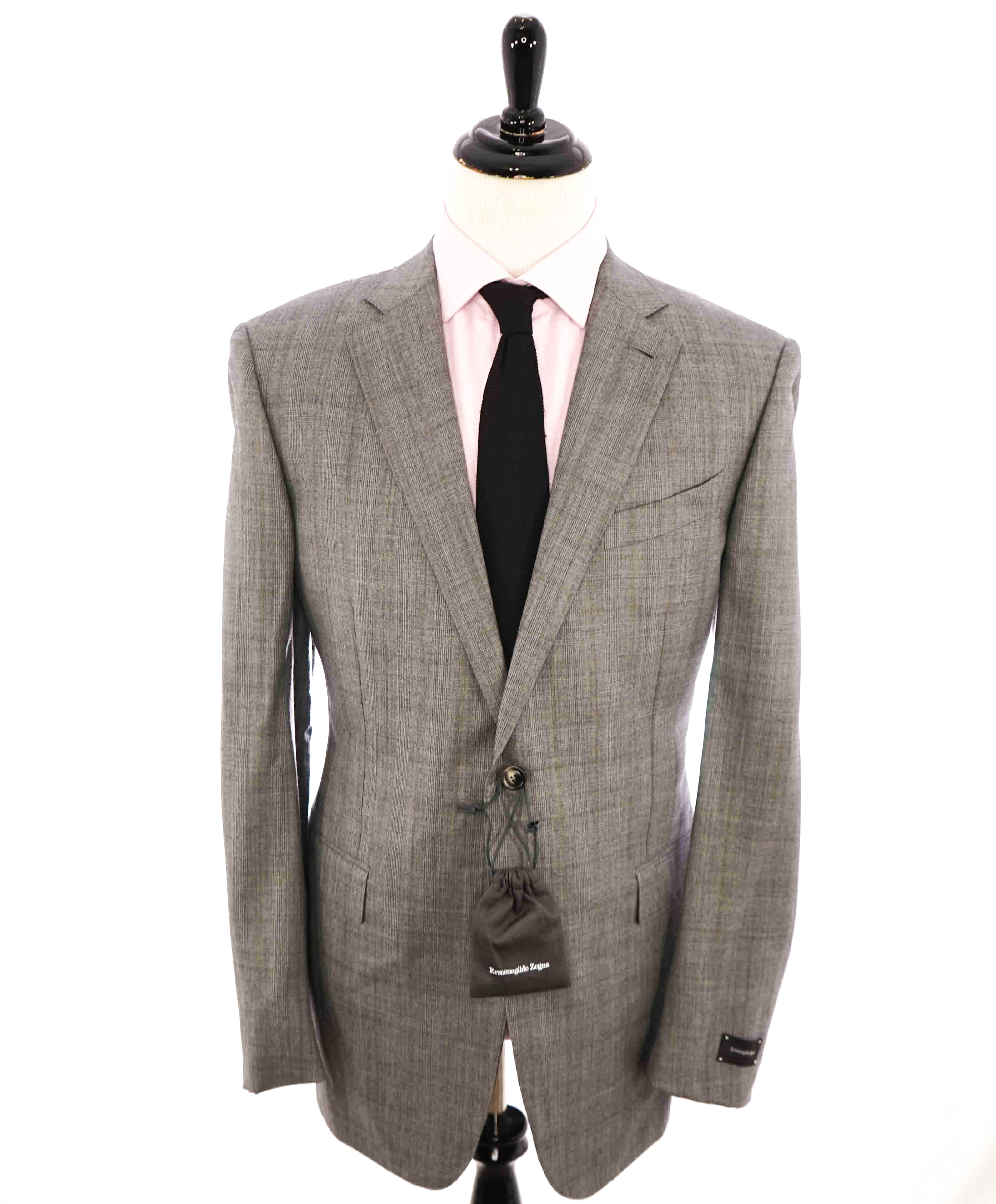 $4,690 ERMENEGILDO ZEGNA -"TROFEO 600" SILK Gray/Camel Check Suit - 46L