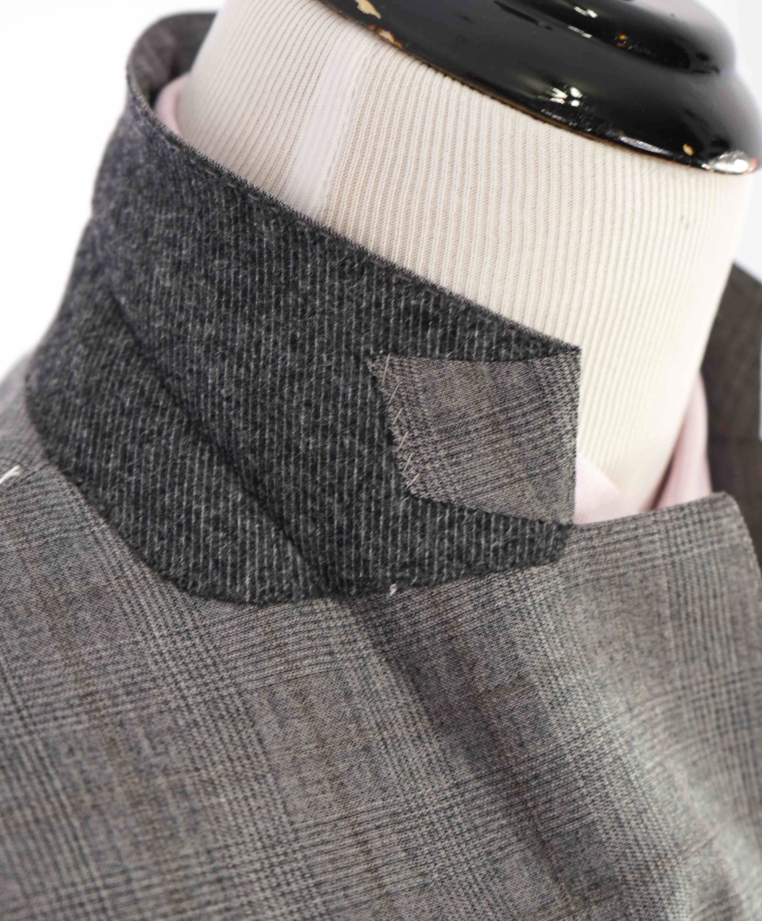 $4,690 ERMENEGILDO ZEGNA -"TROFEO 600" SILK Gray/Camel Check Suit - 46L