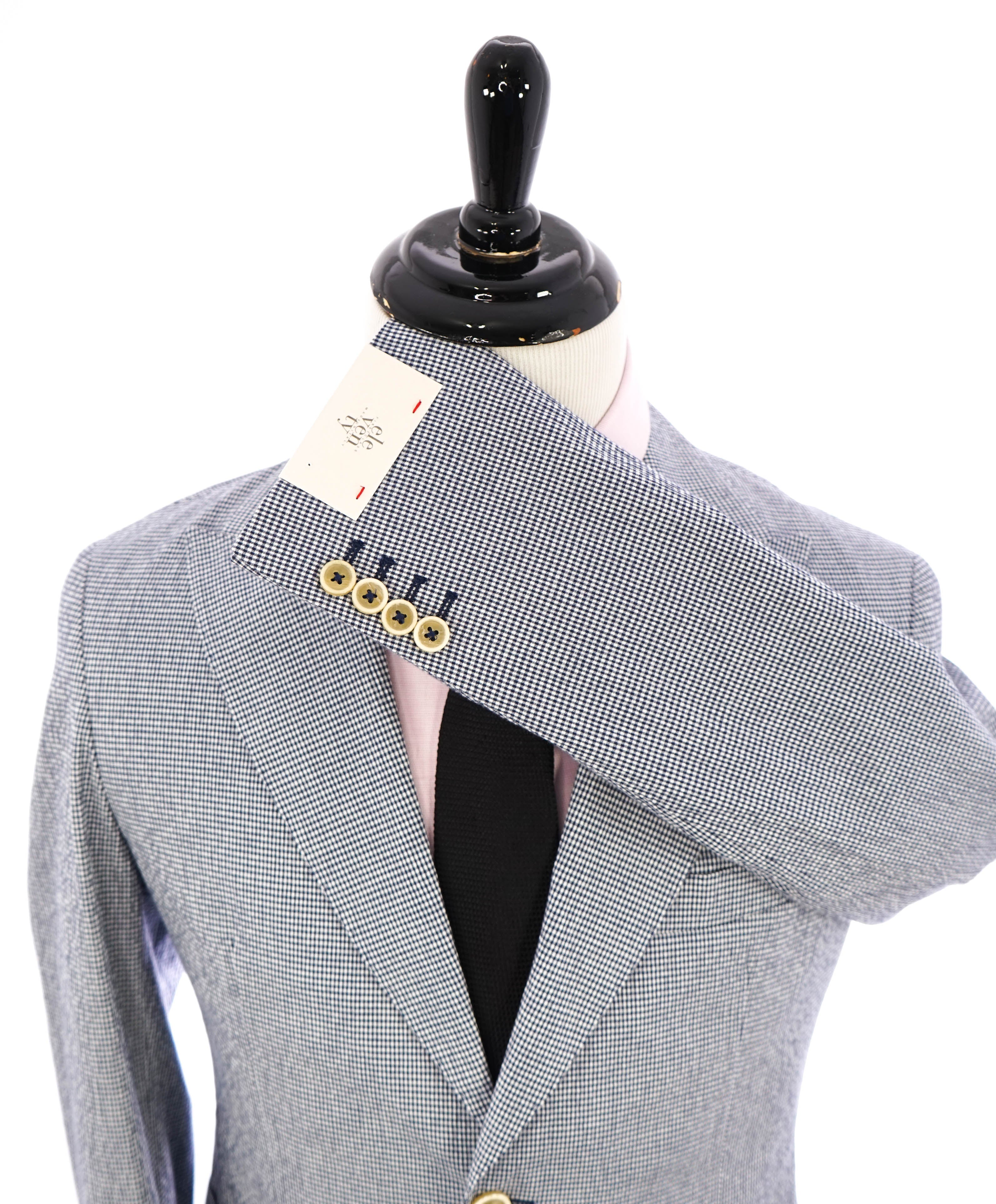 $995 ELEVENTY -SEERSUCKER Blue Gingham Check White Button Blazer- 48 (58EU)