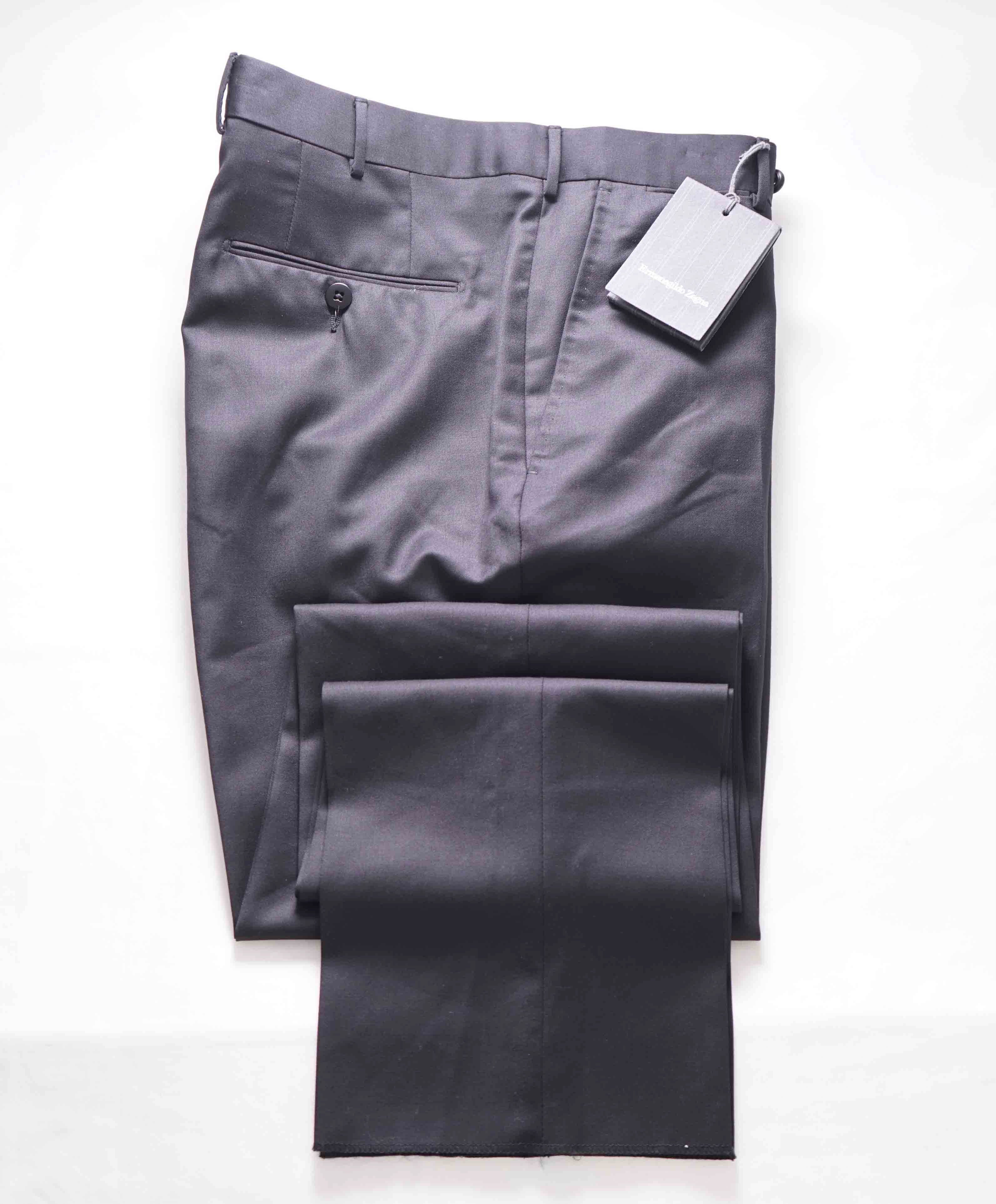 $695 ERMENEGILDO ZEGNA -Wool "MICBLK" Flat Front Dress Pants- 32W (48EU)